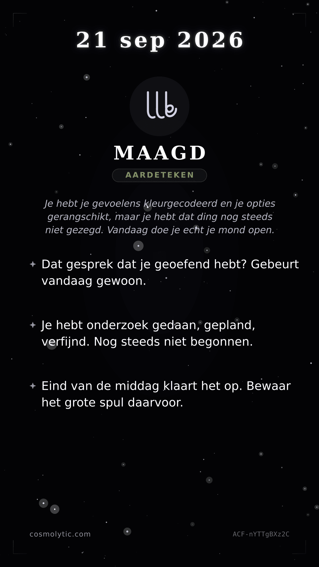 Maagd daghoroscoop kaart voor 21 september 2026