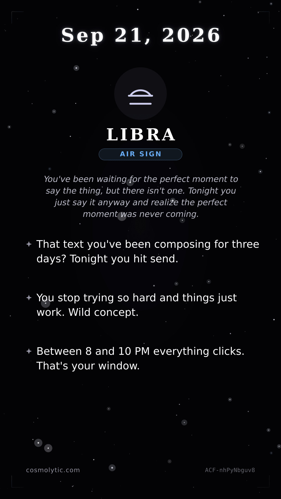 Libra daily horoscope card for September 21, 2026
