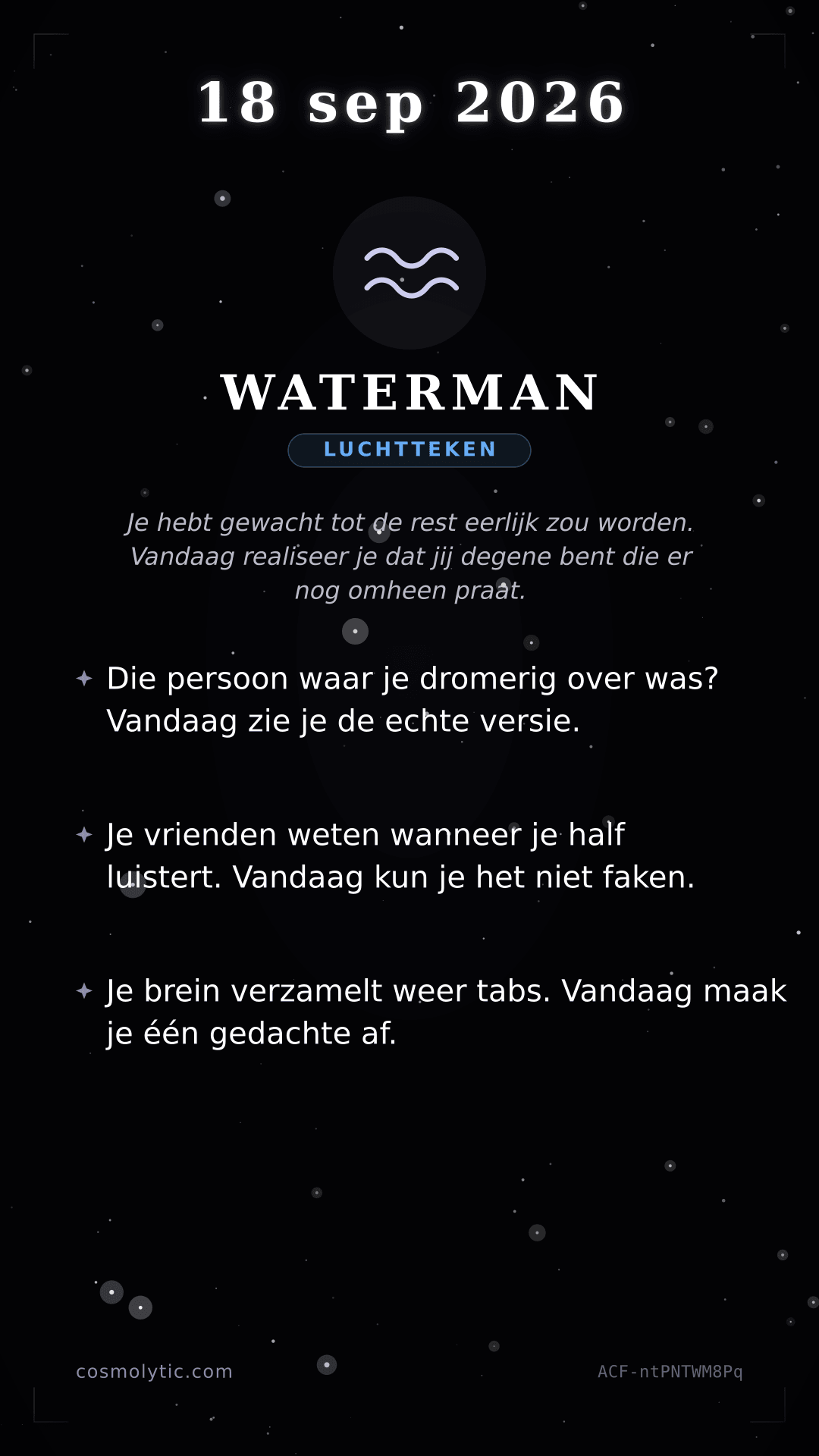 Waterman daghoroscoop kaart voor 18 september 2026