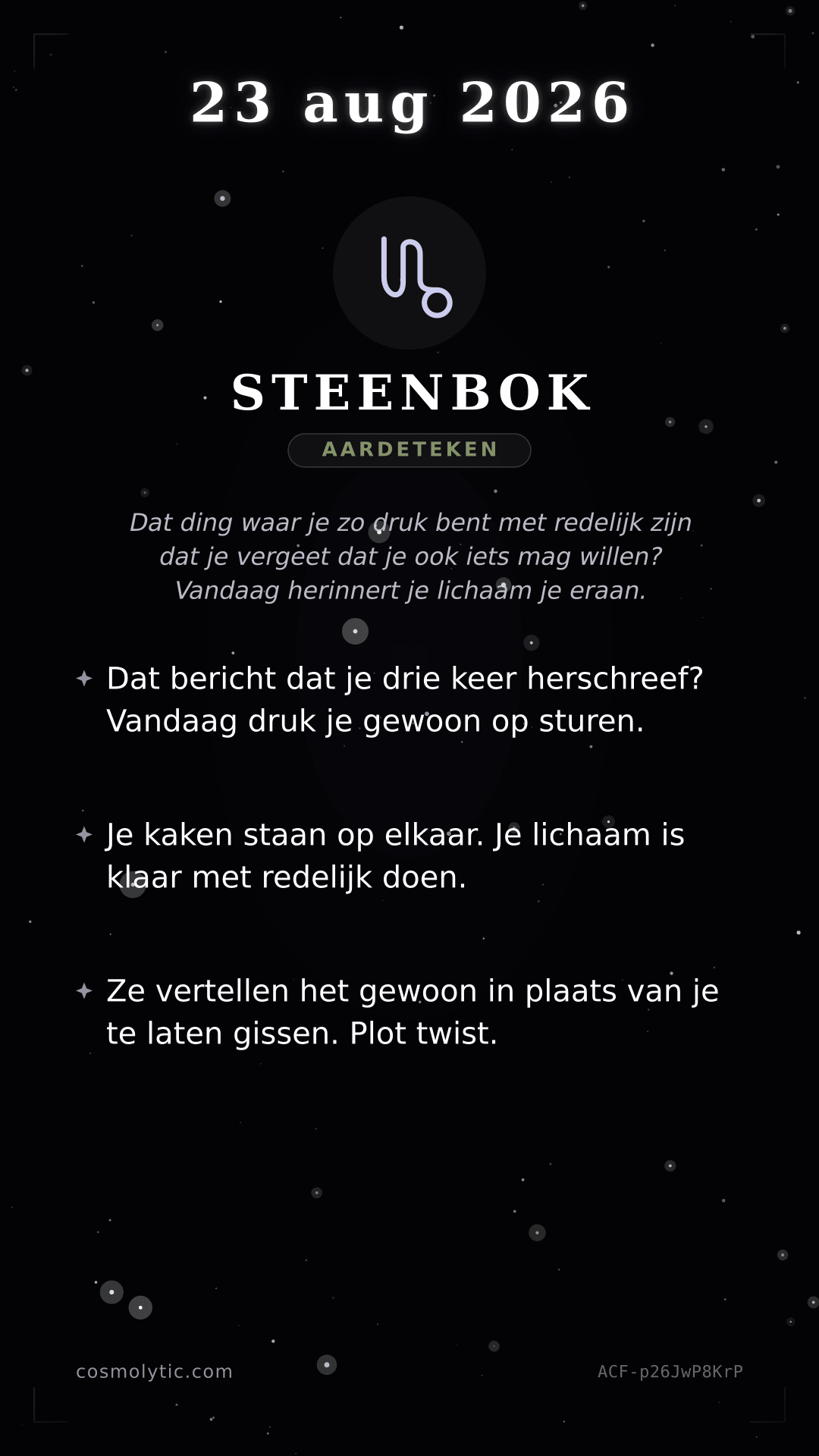 Steenbok daghoroscoop kaart voor 23 augustus 2026