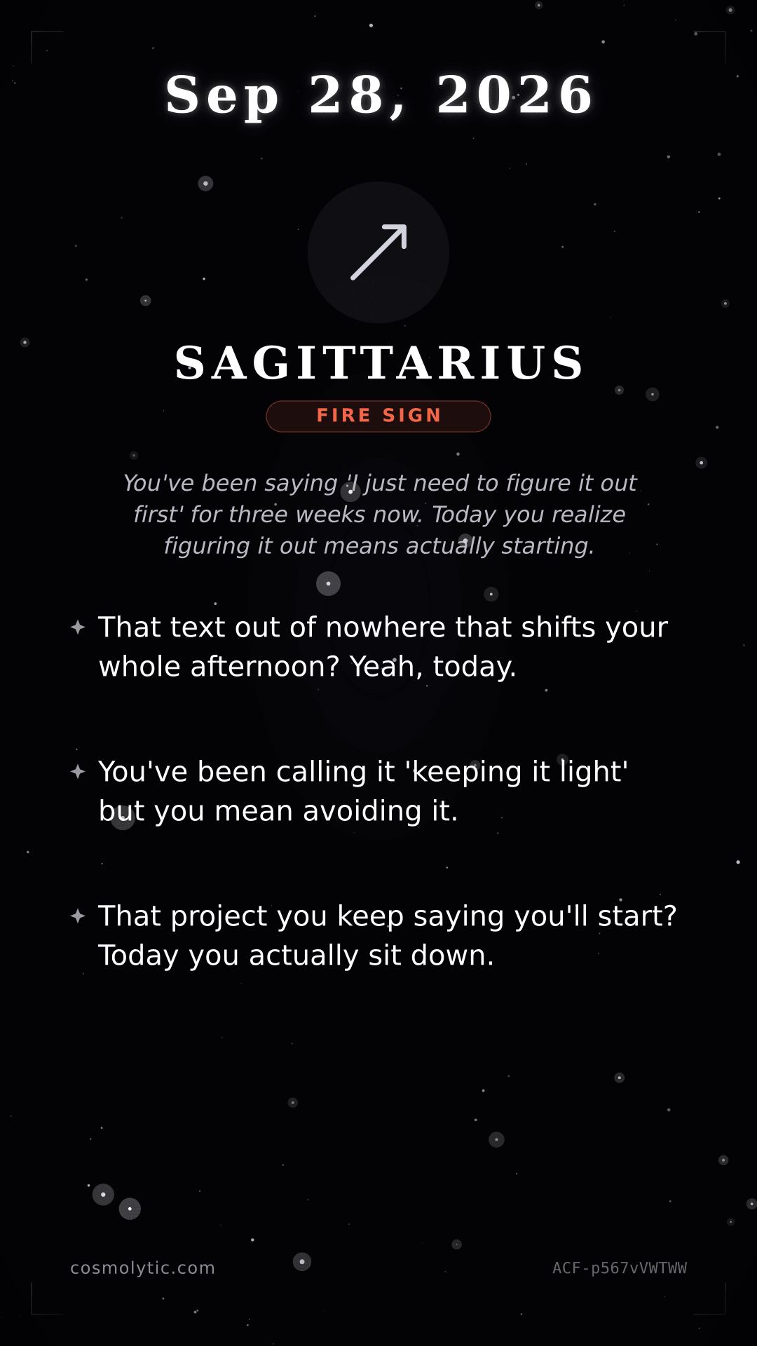 Sagittarius daily horoscope card for September 28, 2026