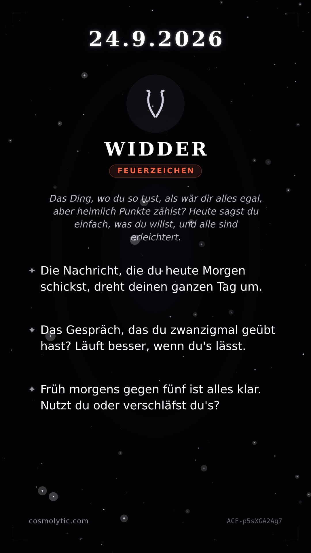 Widder Tageshoroskop-Karte für 24. September 2026