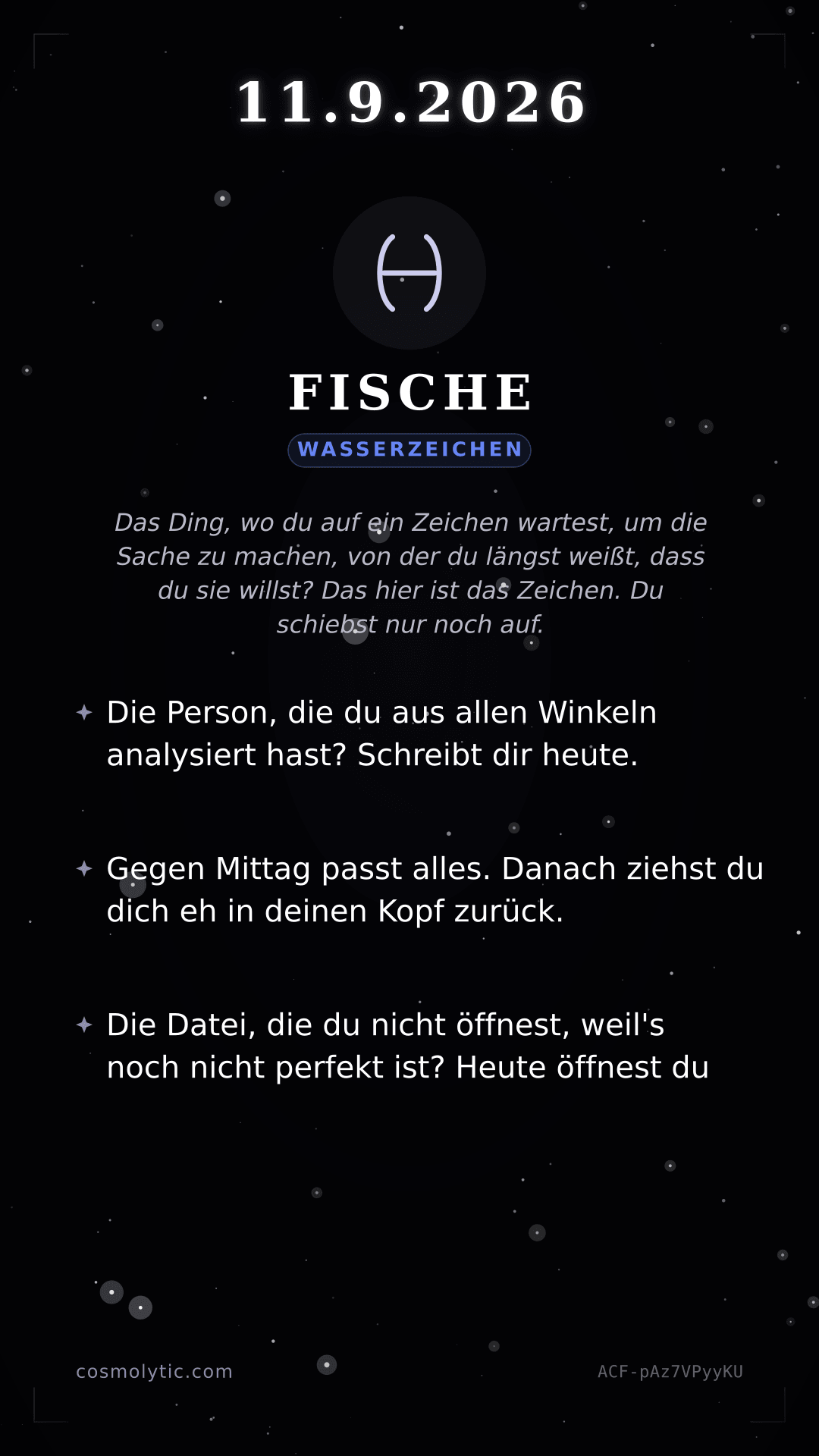 Fische Tageshoroskop-Karte für 11. September 2026