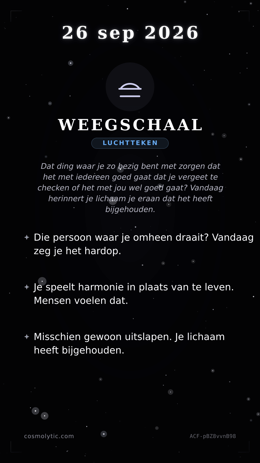 Weegschaal daghoroscoop kaart voor 26 september 2026