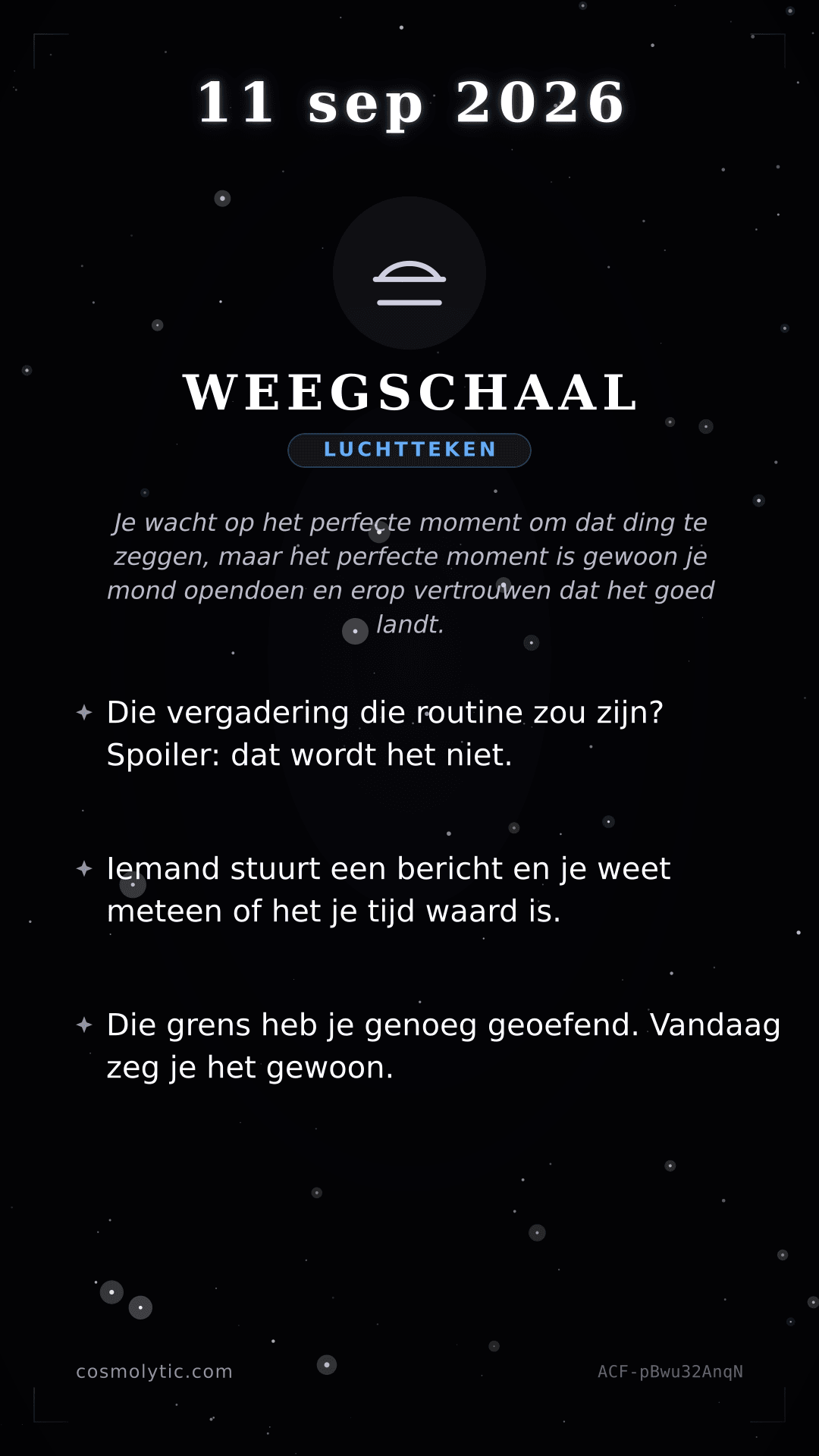 Weegschaal daghoroscoop kaart voor 11 september 2026