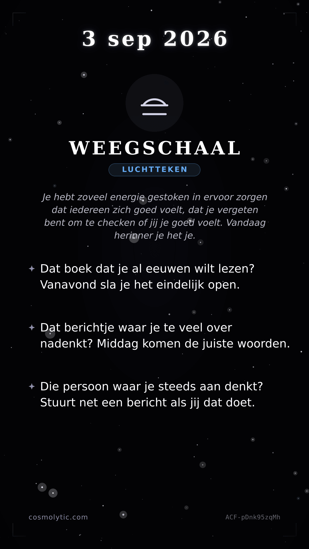 Weegschaal daghoroscoop kaart voor 3 september 2026