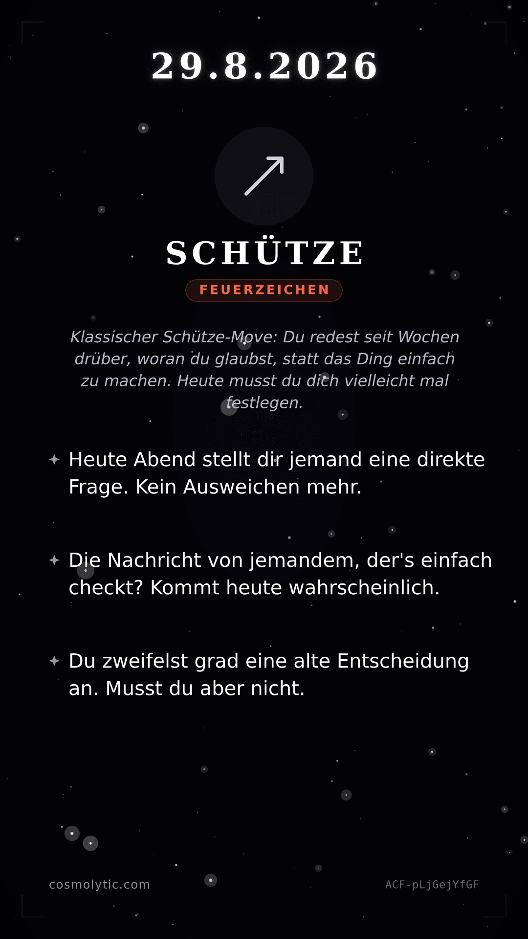 Schütze Tageshoroskop-Karte für 29. August 2026