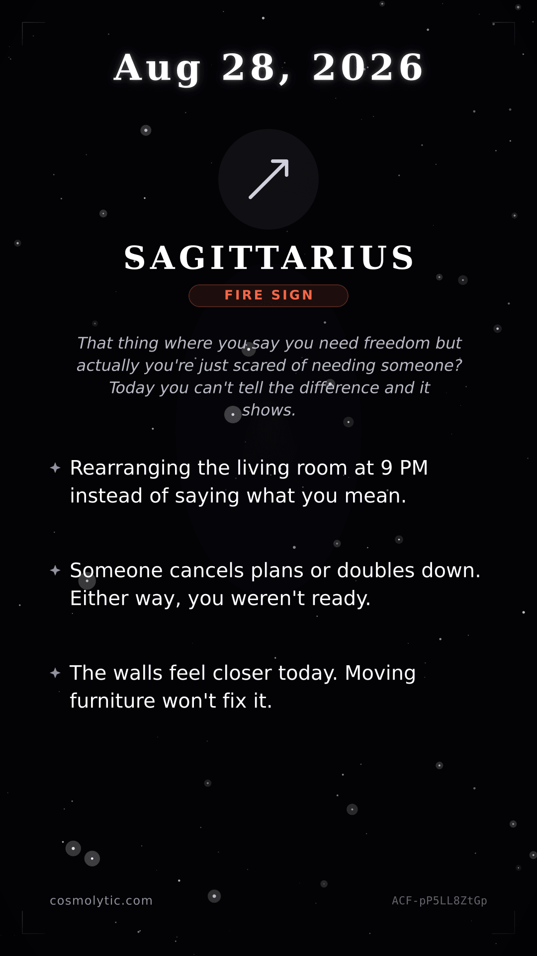 Sagittarius daily horoscope card for August 28, 2026