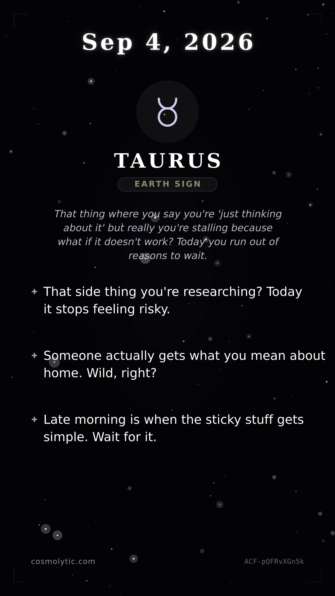 Taurus daily horoscope card for September 4, 2026