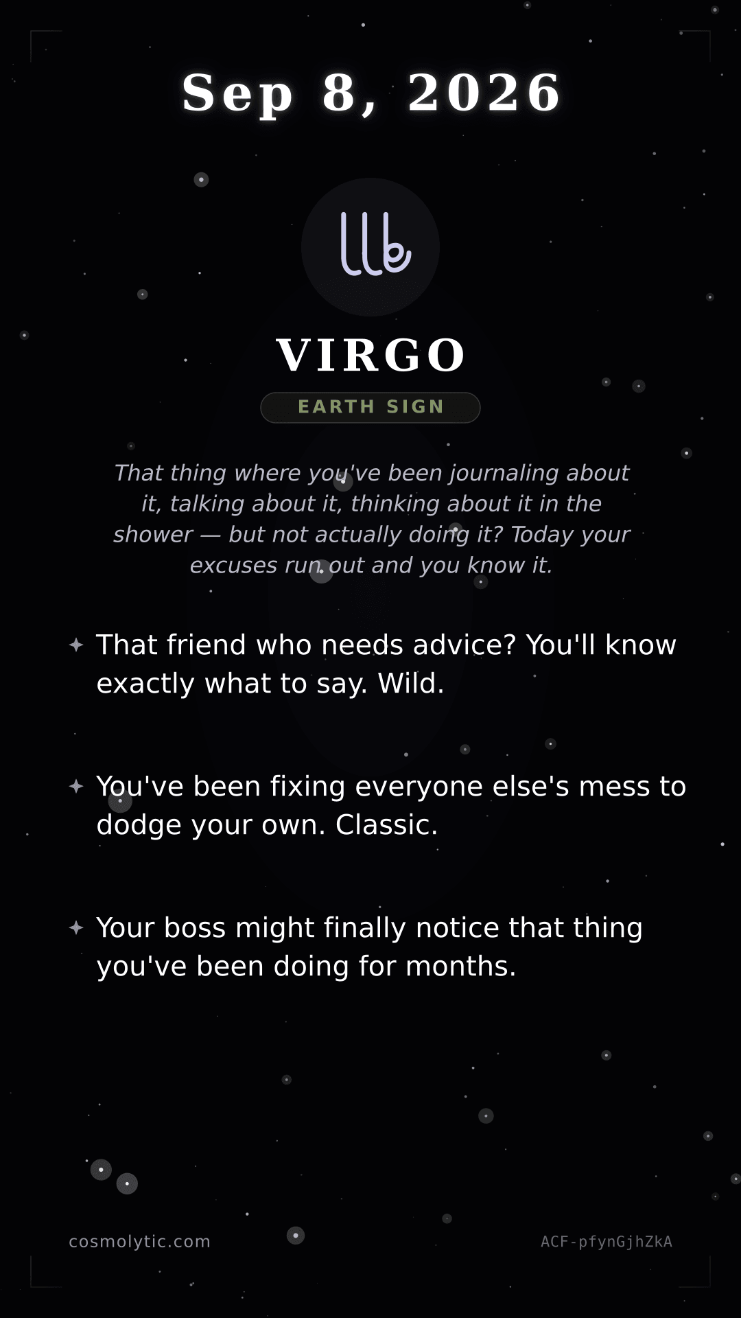 Virgo daily horoscope card for September 8, 2026