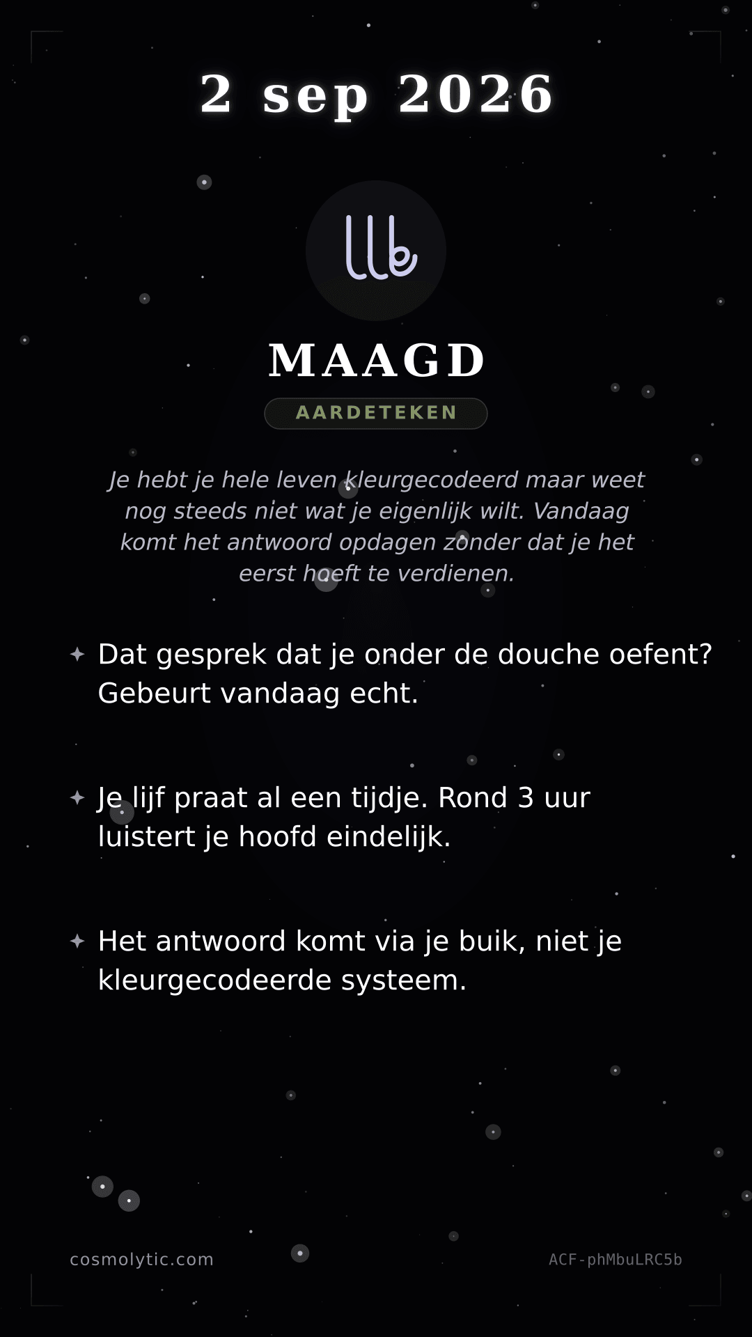 Maagd daghoroscoop kaart voor 2 september 2026