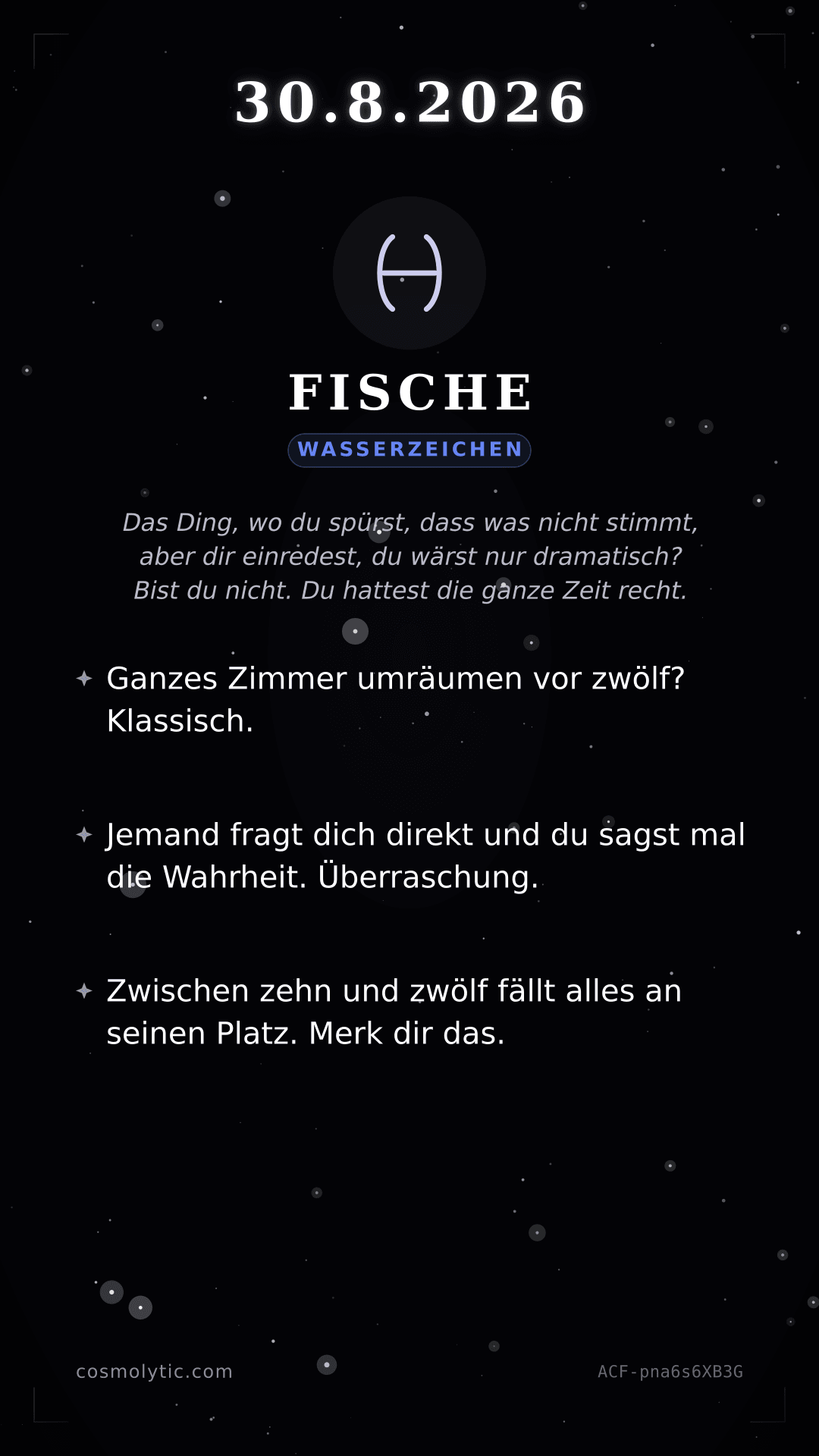 Fische Tageshoroskop-Karte für 30. August 2026