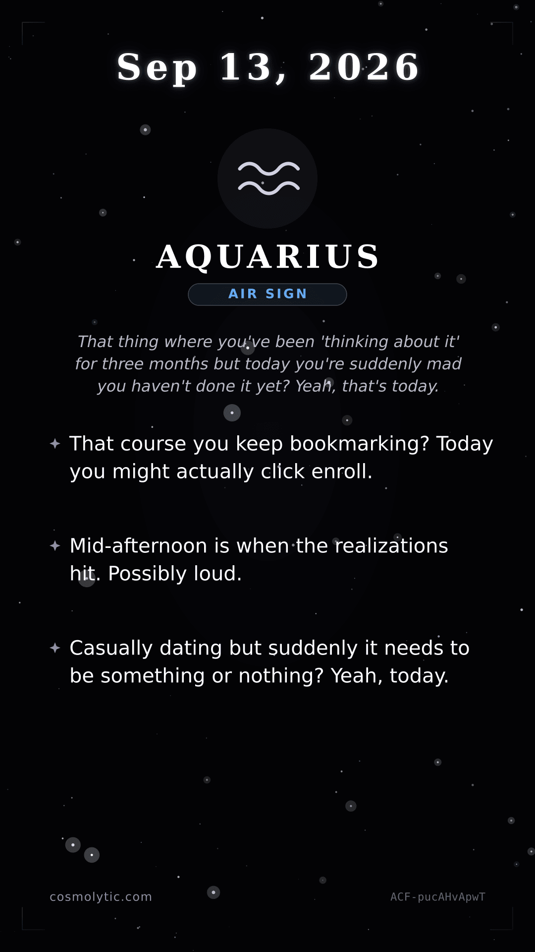 Aquarius daily horoscope card for September 13, 2026