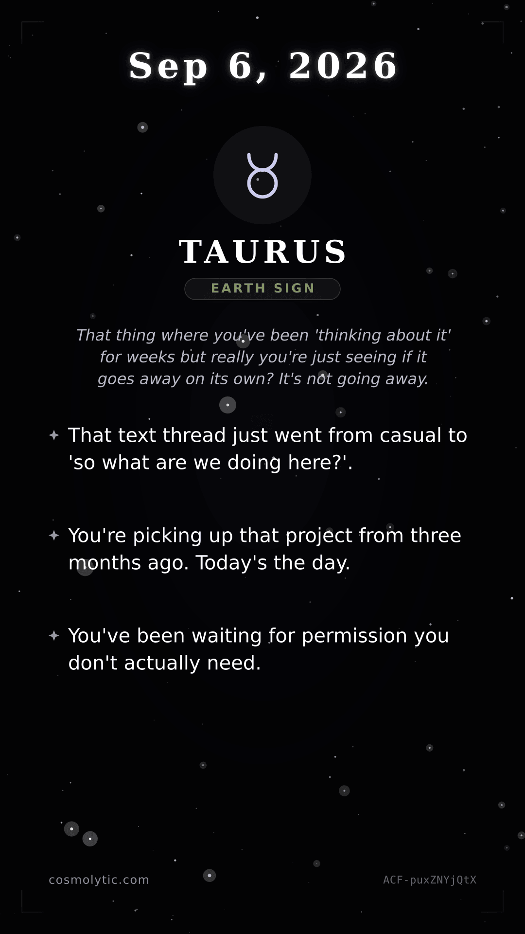 Taurus daily horoscope card for September 6, 2026