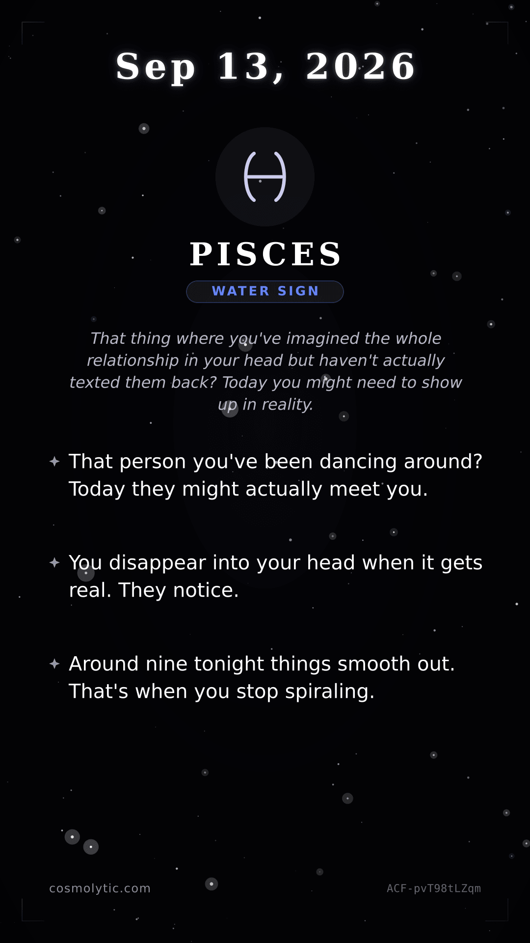 Pisces daily horoscope card for September 13, 2026