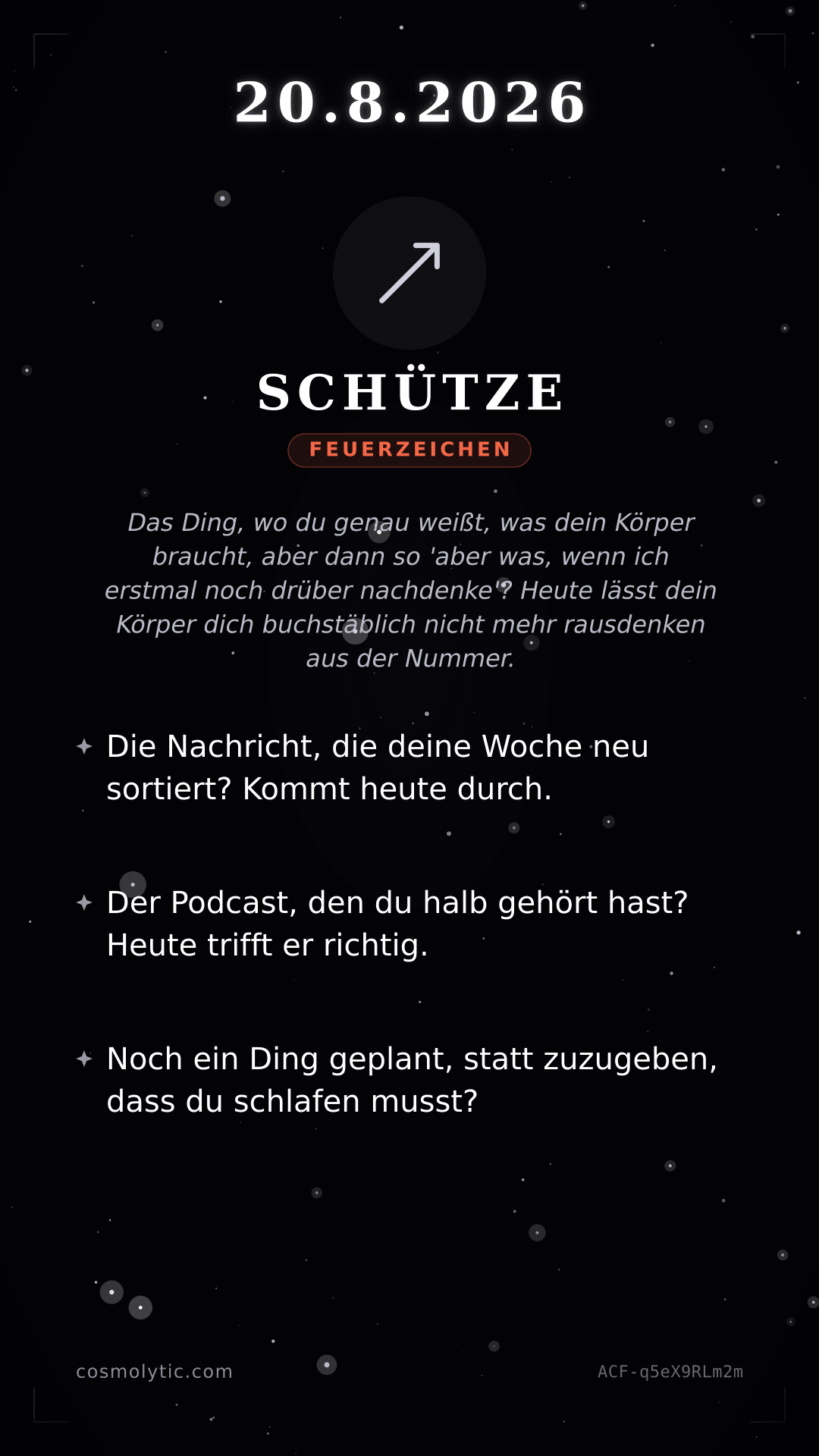 Schütze Tageshoroskop-Karte für 20. August 2026