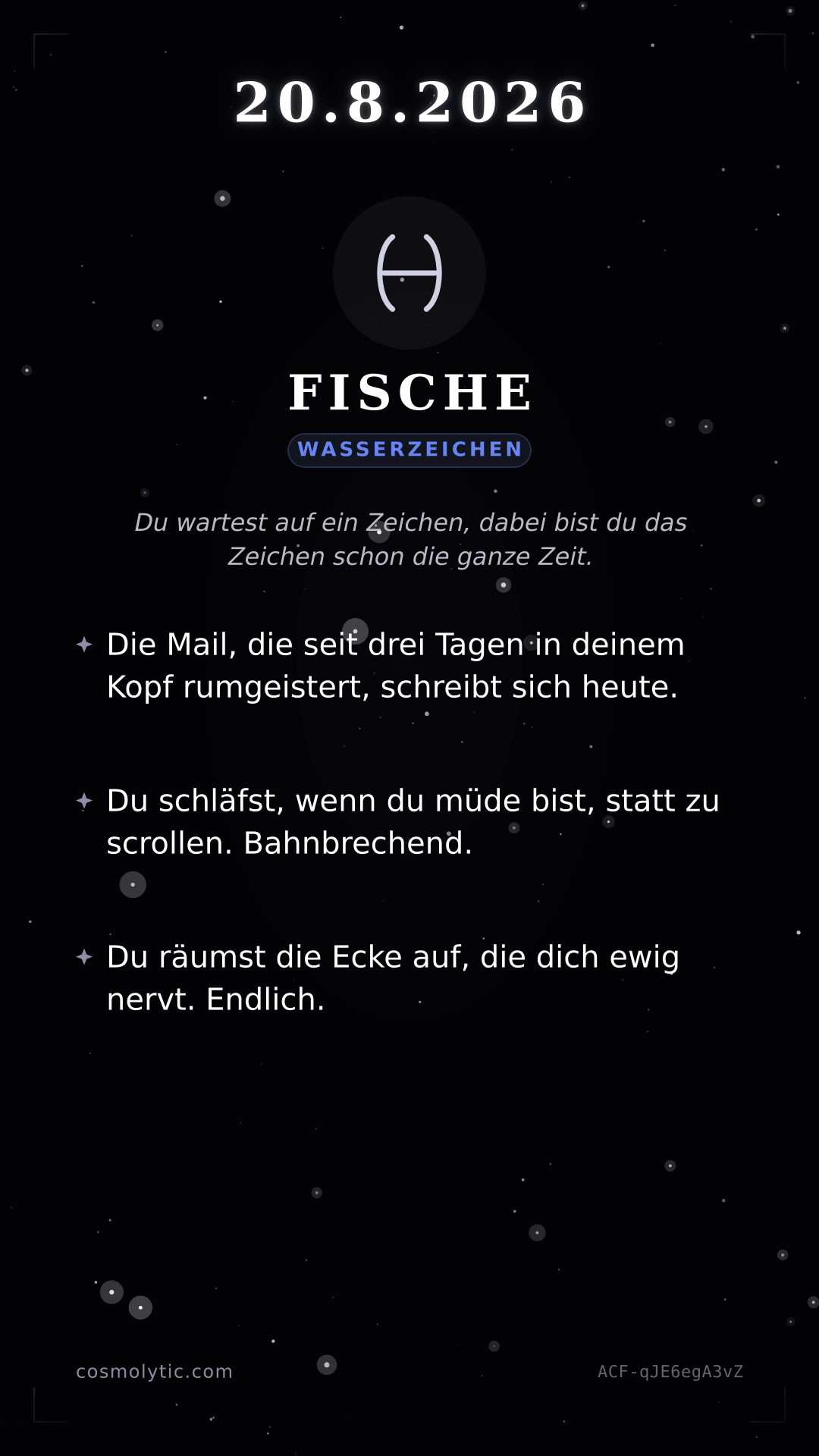 Fische Tageshoroskop-Karte für 20. August 2026