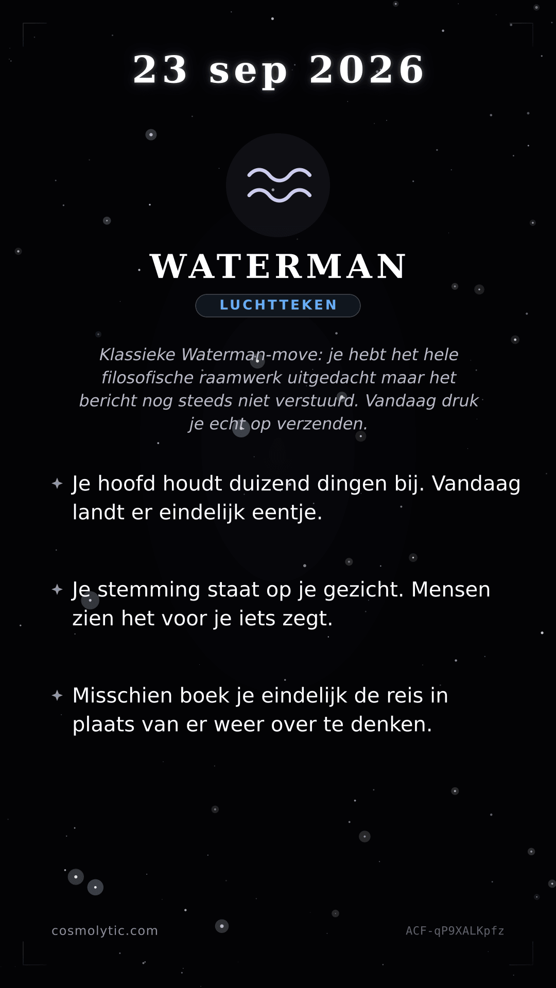 Waterman daghoroscoop kaart voor 23 september 2026
