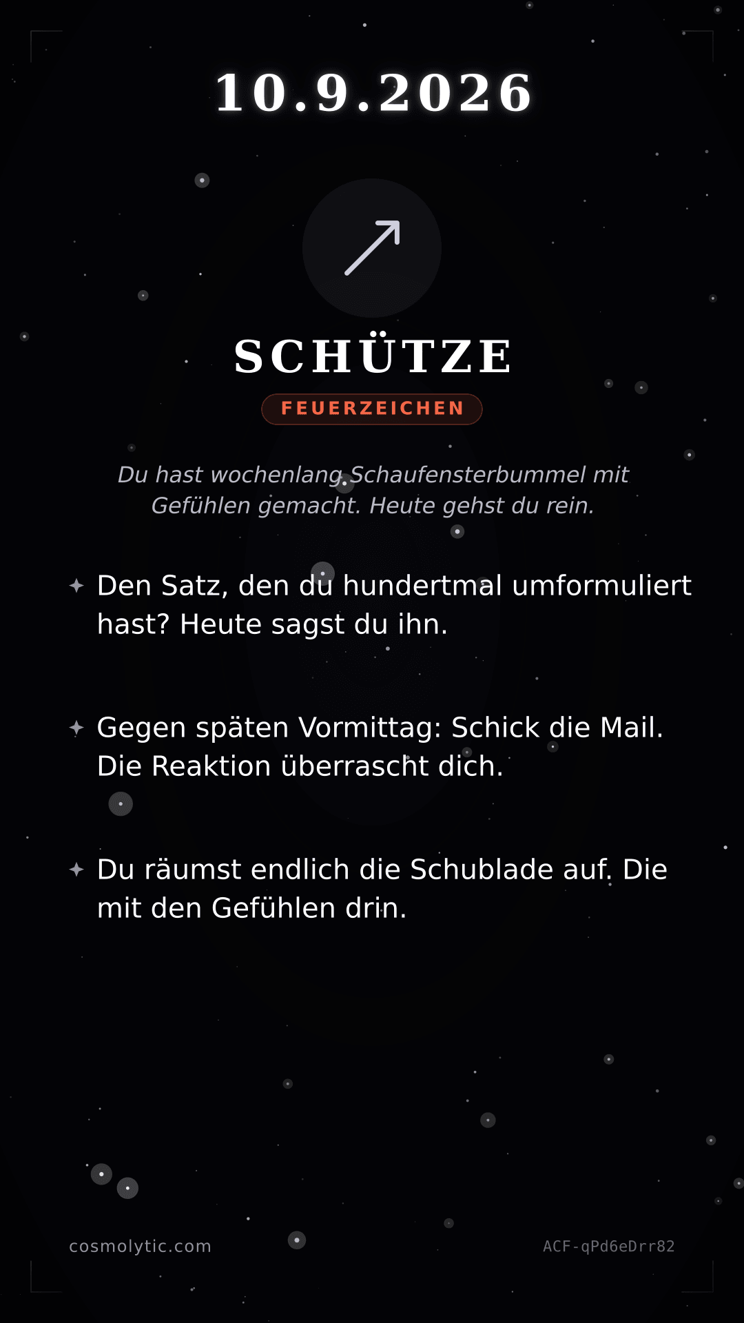 Schütze Tageshoroskop-Karte für 10. September 2026