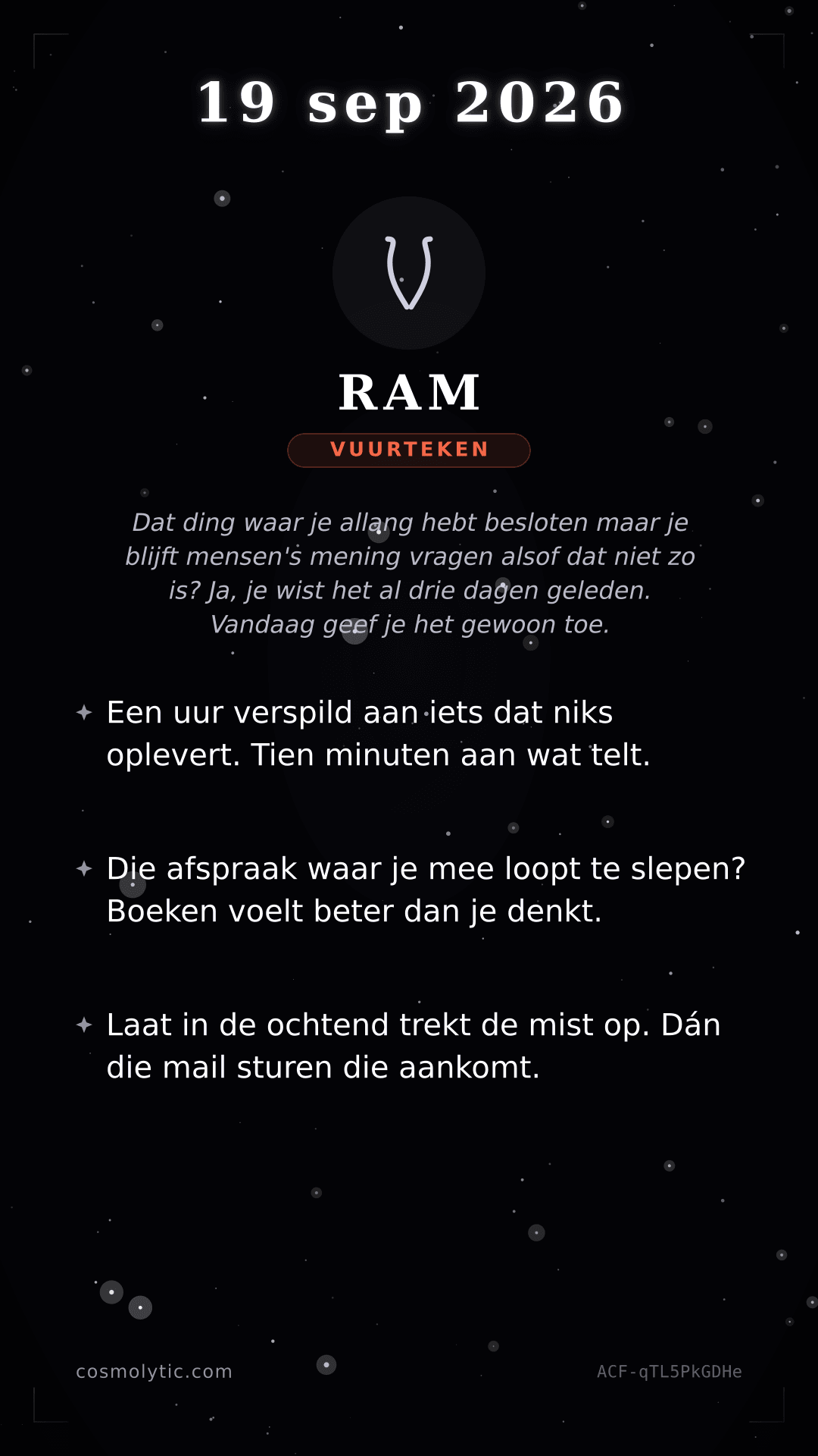 Ram daghoroscoop kaart voor 19 september 2026