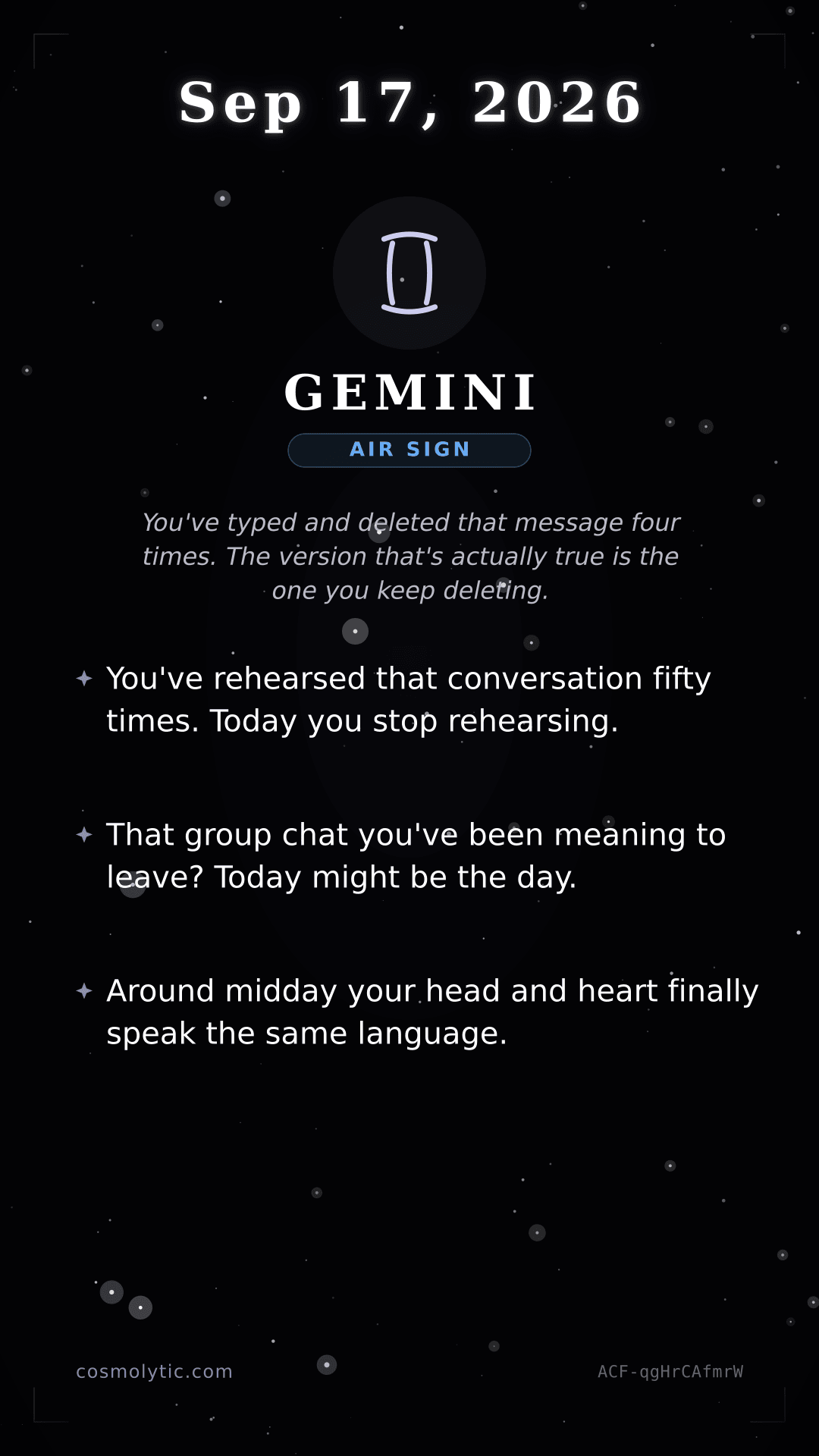 Gemini daily horoscope card for Yesterday