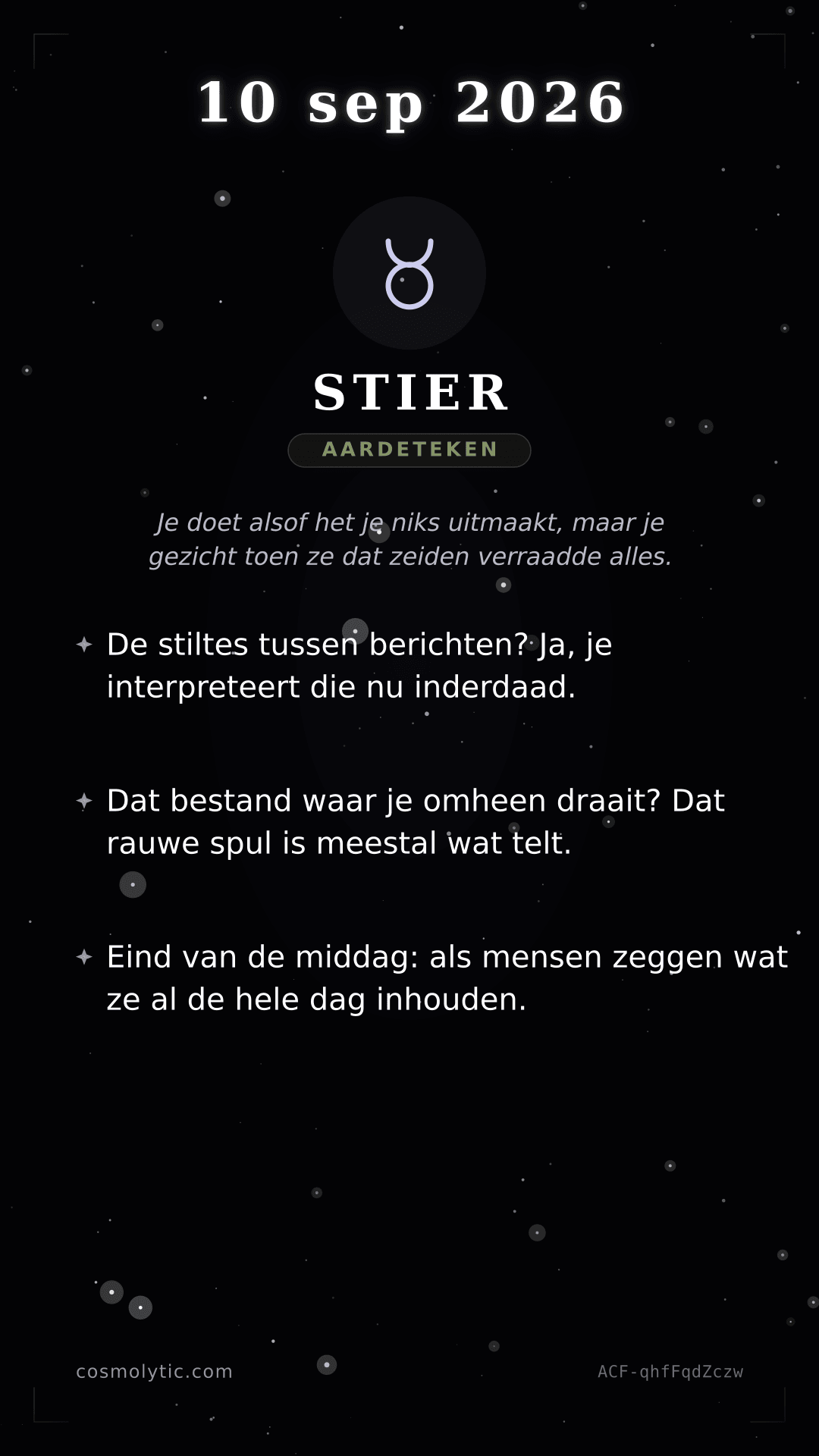 Stier daghoroscoop kaart voor 10 september 2026