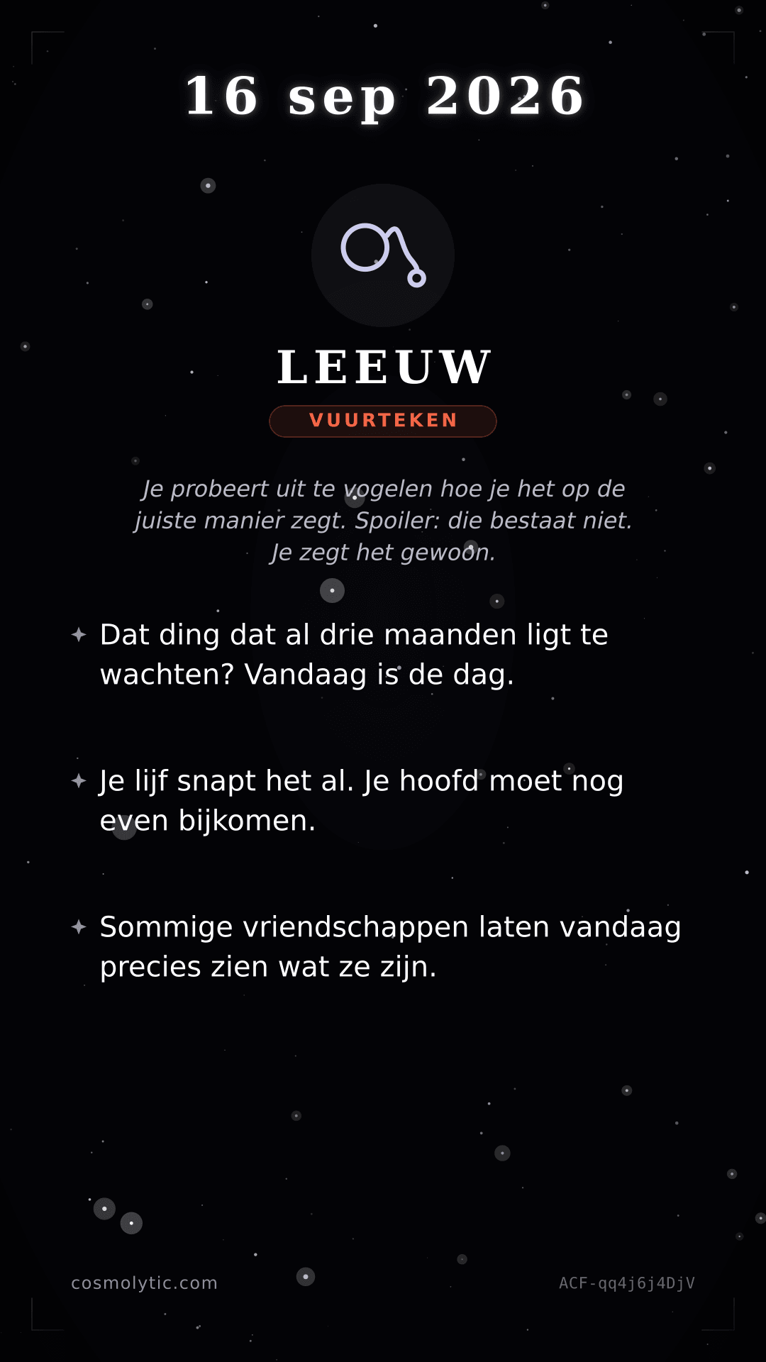 Leeuw daghoroscoop kaart voor 16 september 2026