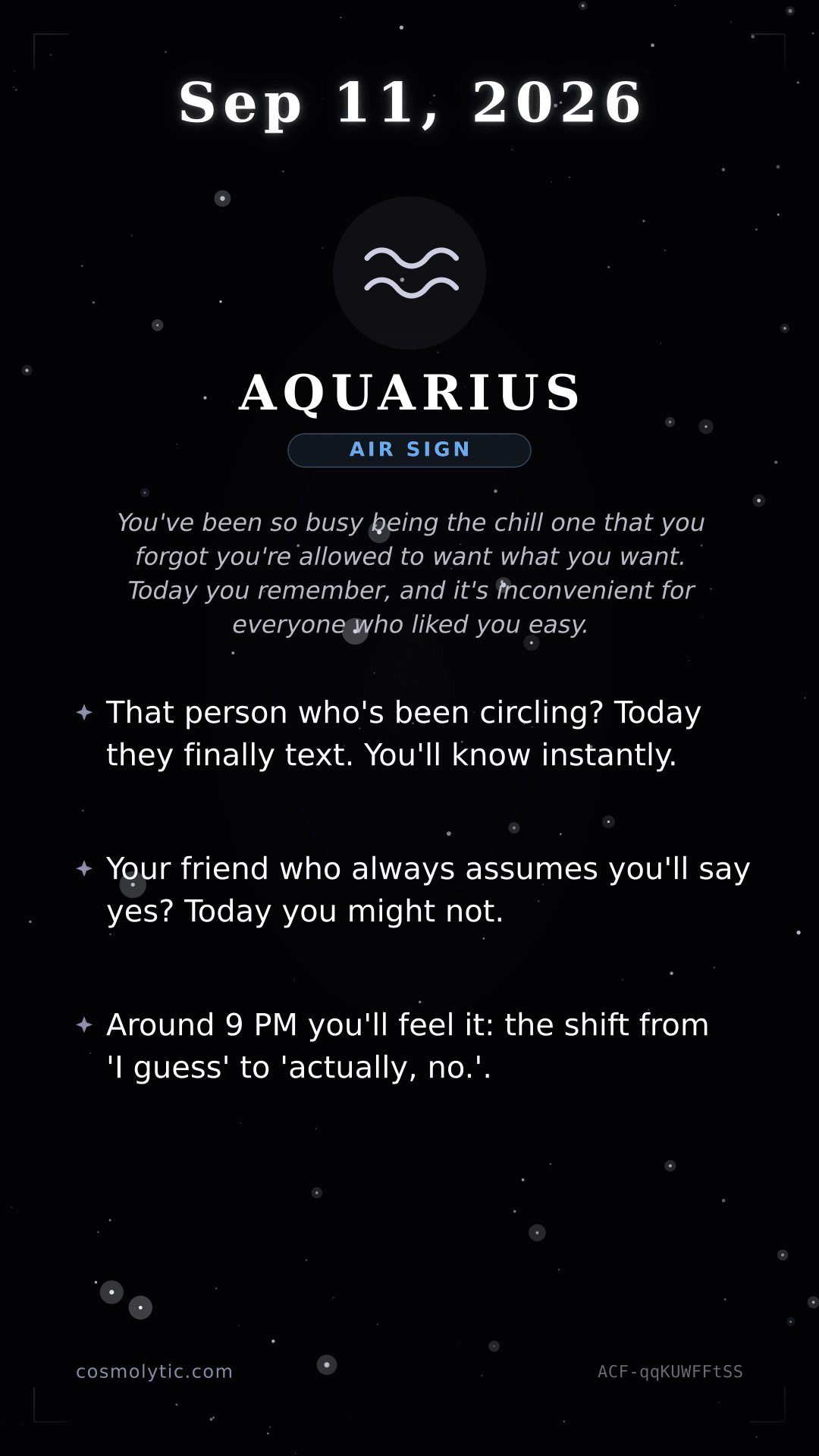 Aquarius daily horoscope card for September 11, 2026