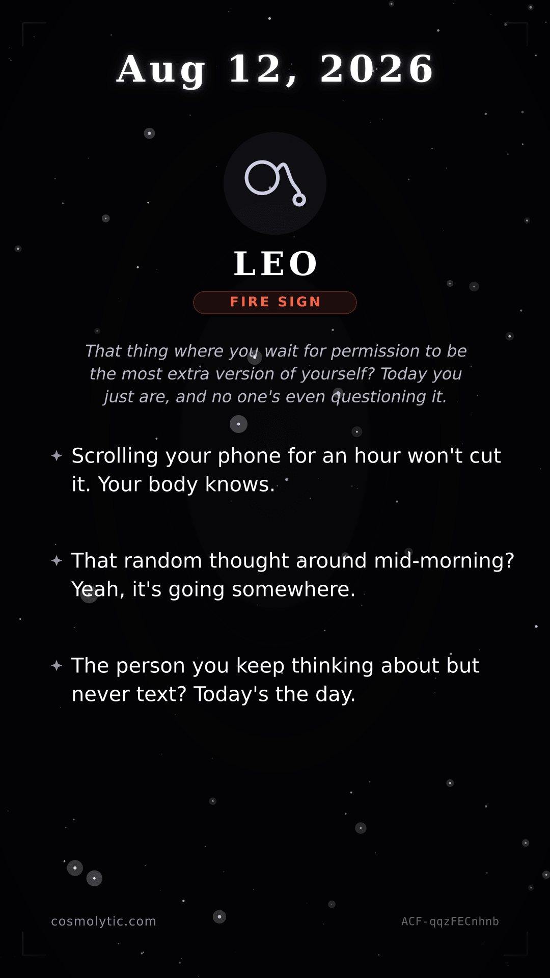 Leo daily horoscope card for August 12, 2026