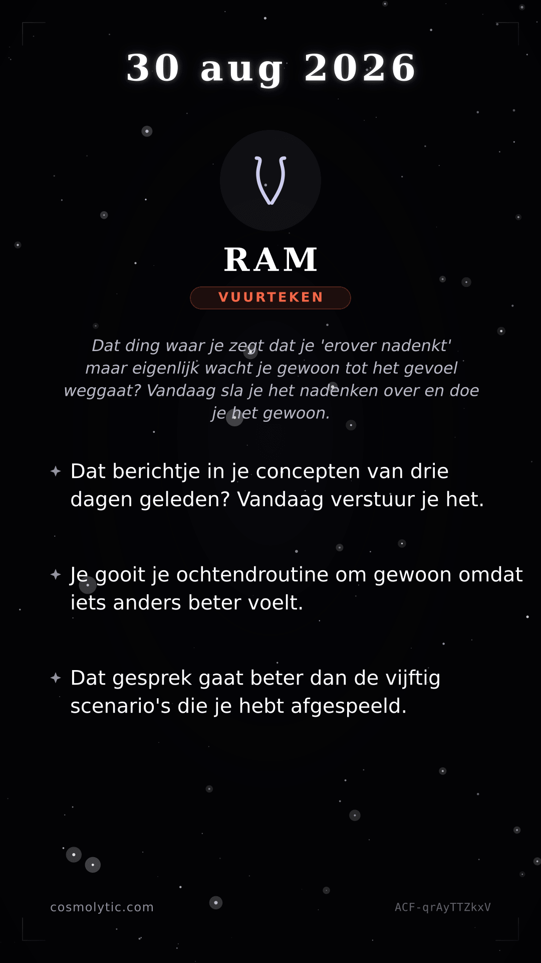 Ram daghoroscoop kaart voor 30 augustus 2026