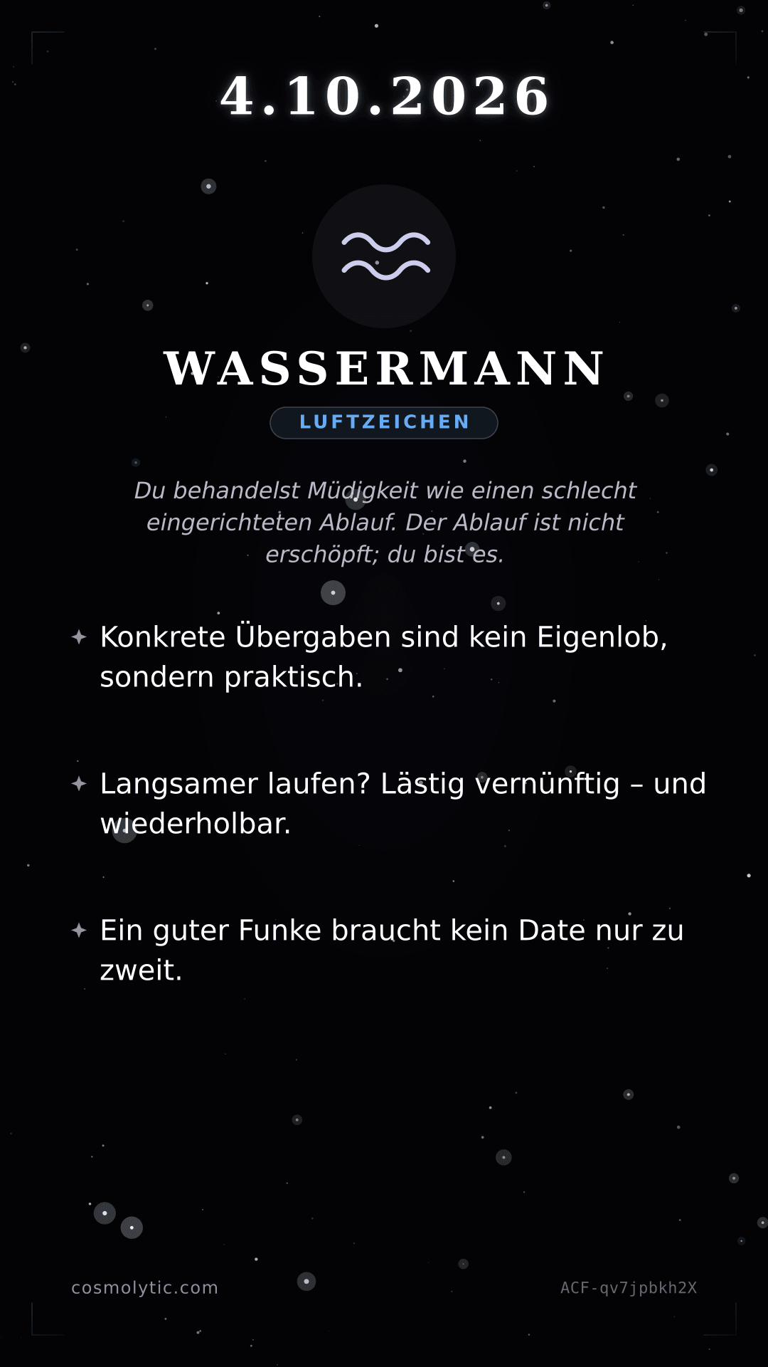 Wassermann Tageshoroskop-Karte für 4. Oktober 2026