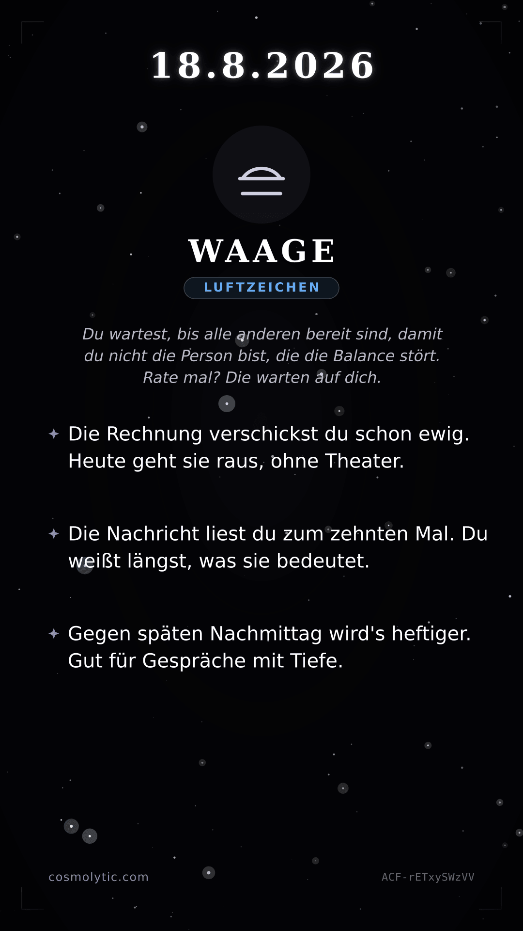 Waage Tageshoroskop-Karte für 18. August 2026