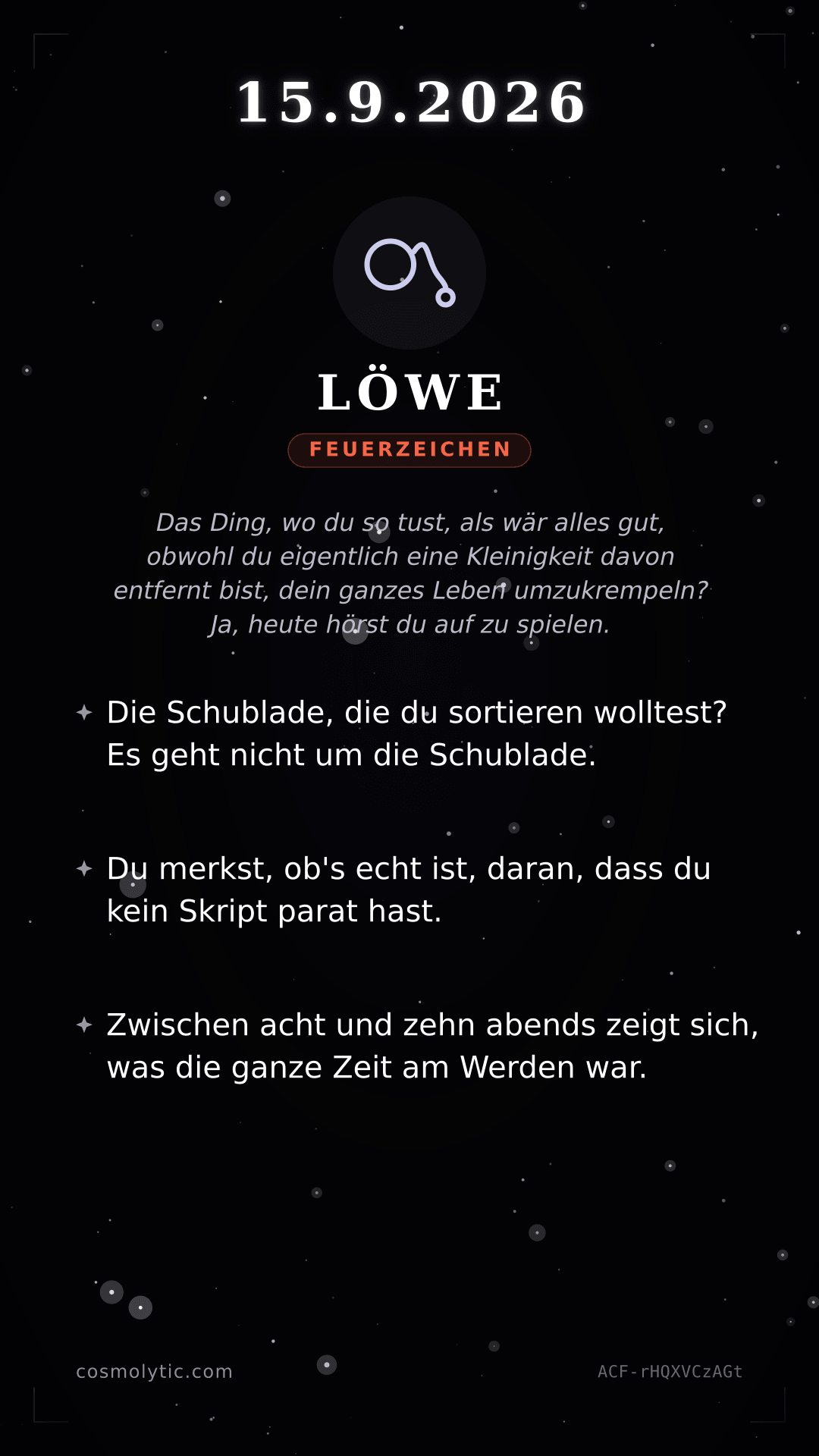 Löwe Tageshoroskop-Karte für 15. September 2026