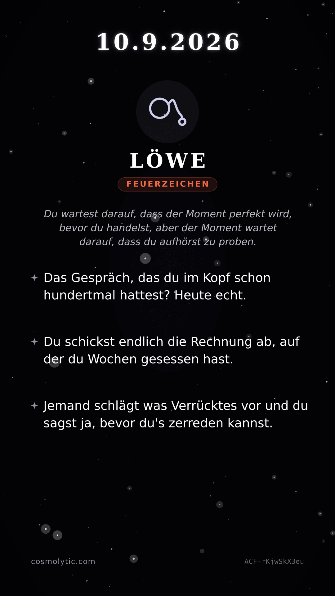 Löwe Tageshoroskop-Karte für 10. September 2026