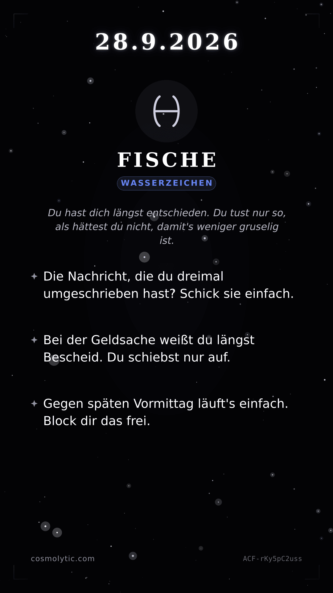 Fische Tageshoroskop-Karte für 28. September 2026