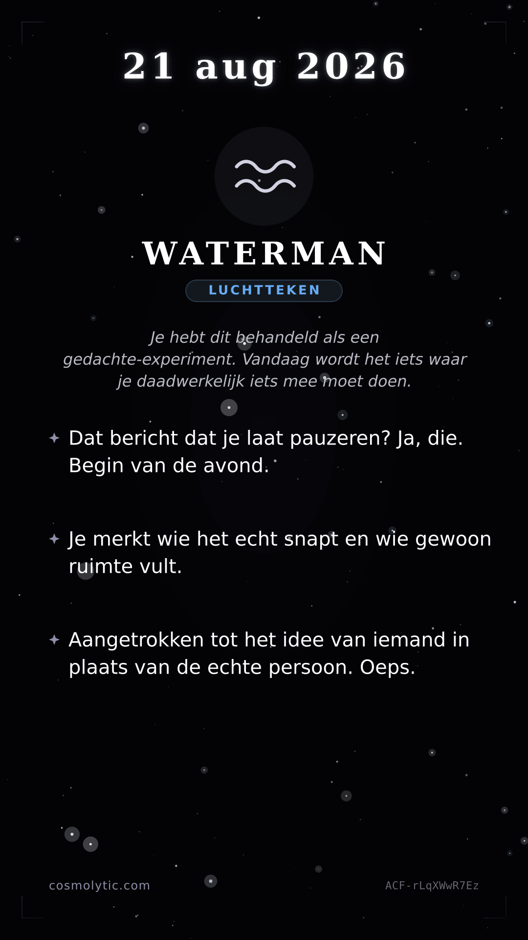 Waterman daghoroscoop kaart voor 21 augustus 2026
