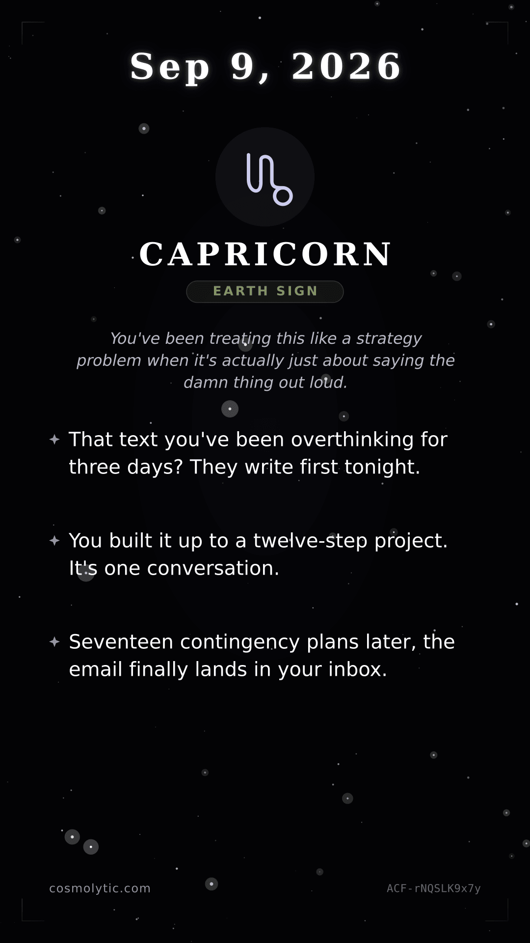 Capricorn daily horoscope card for September 9, 2026