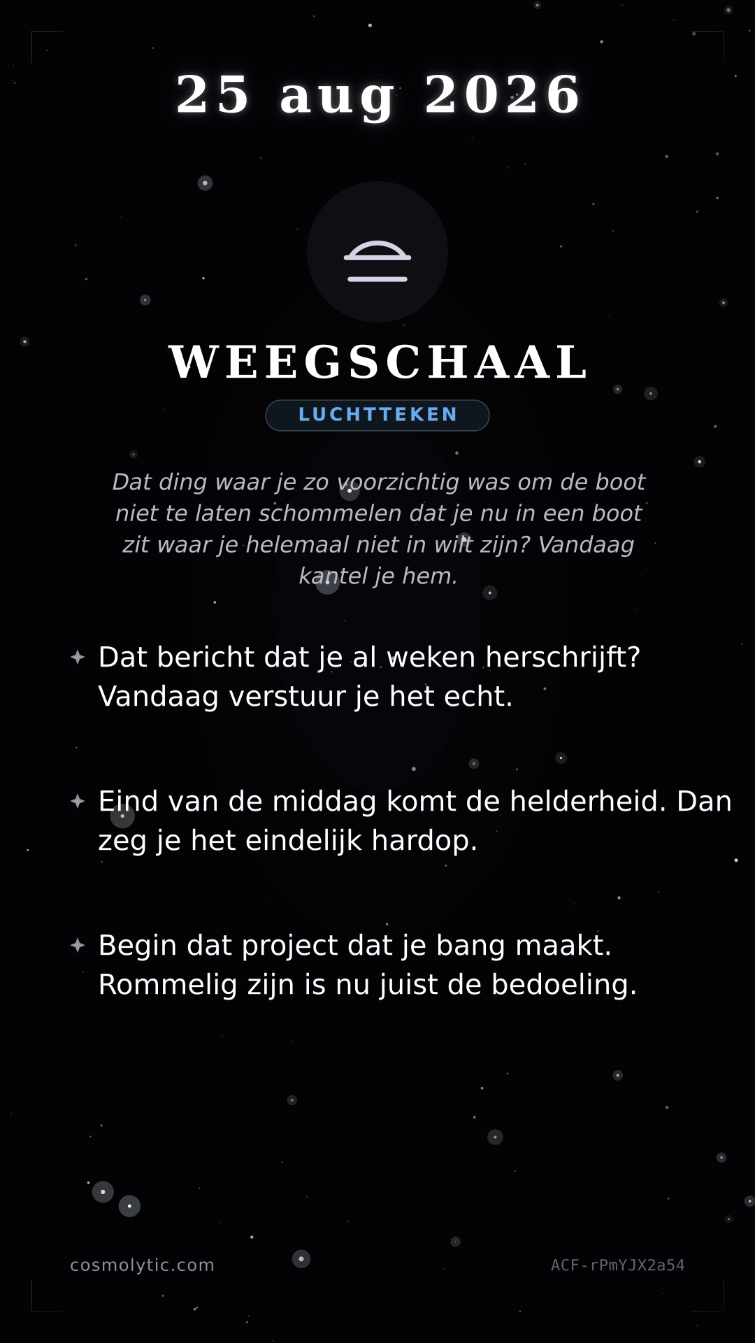 Weegschaal daghoroscoop kaart voor 25 augustus 2026