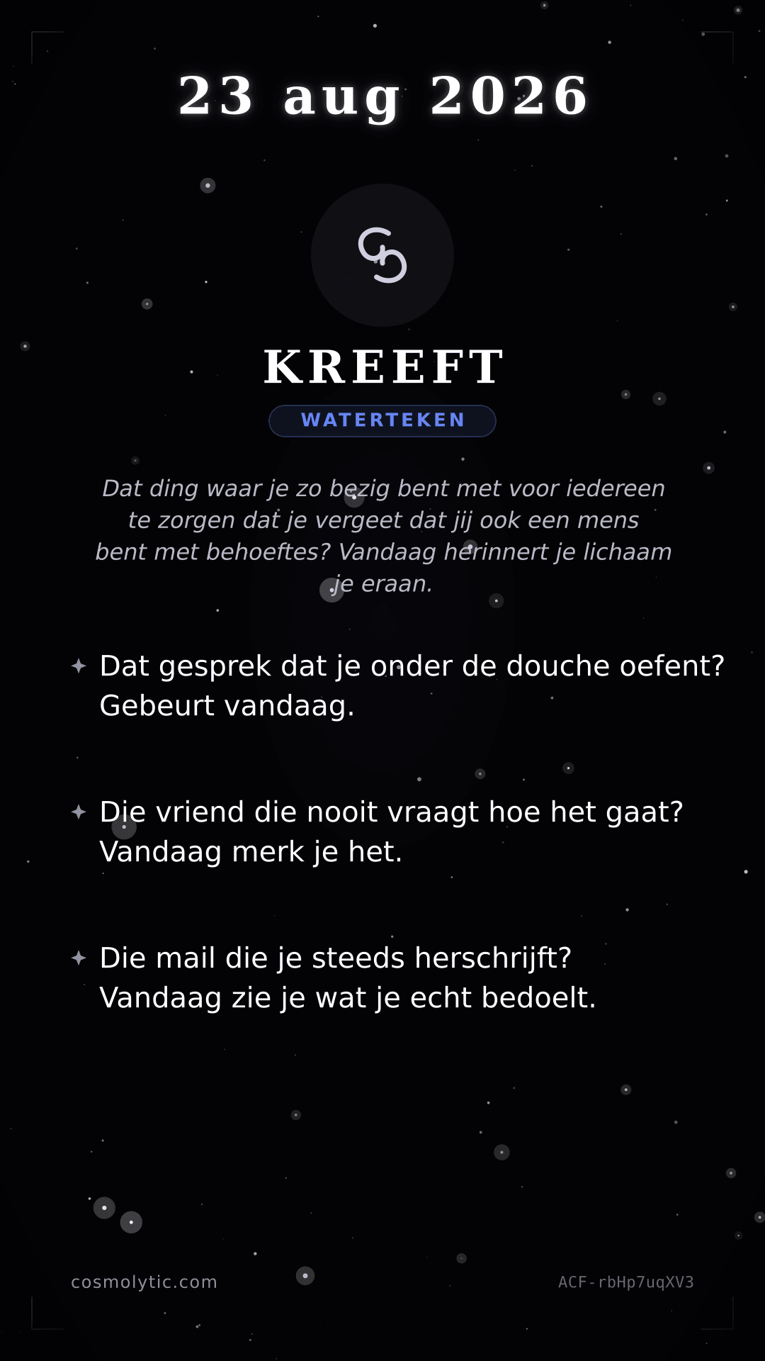 Kreeft daghoroscoop kaart voor 23 augustus 2026