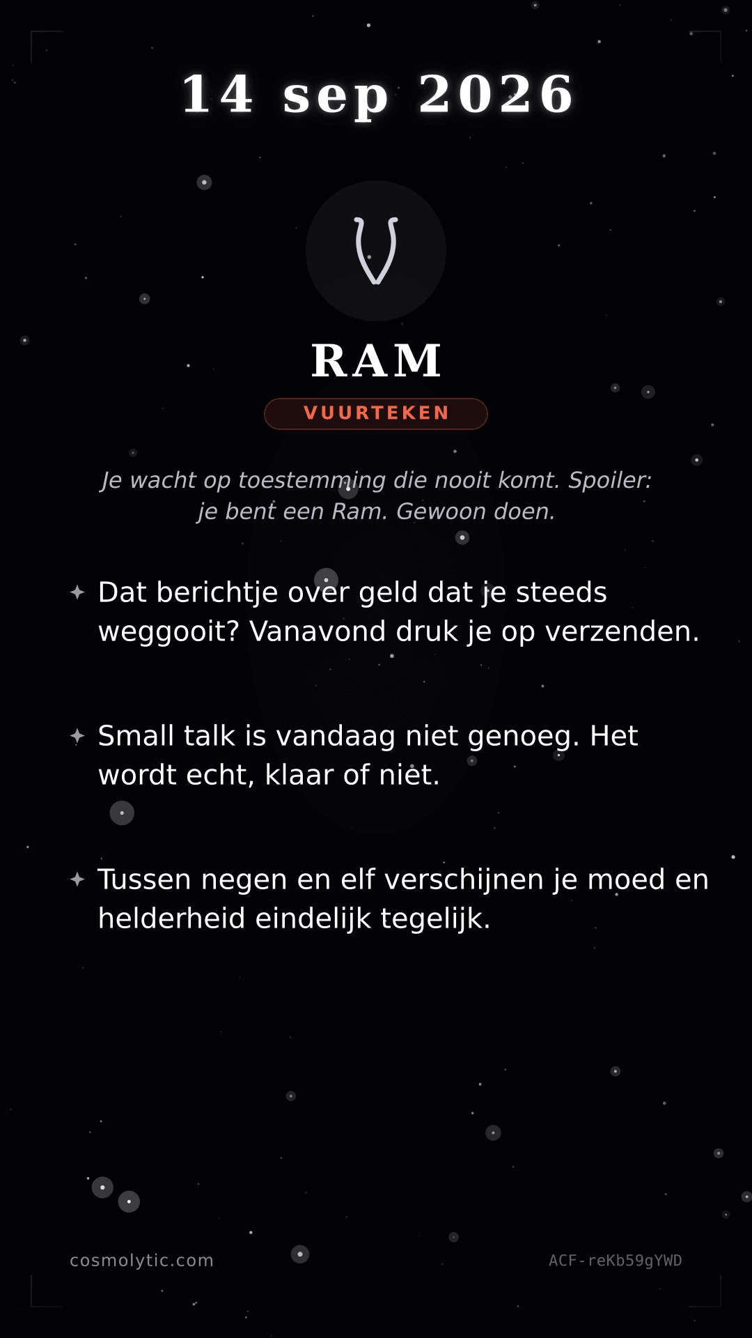 Ram daghoroscoop kaart voor 14 september 2026