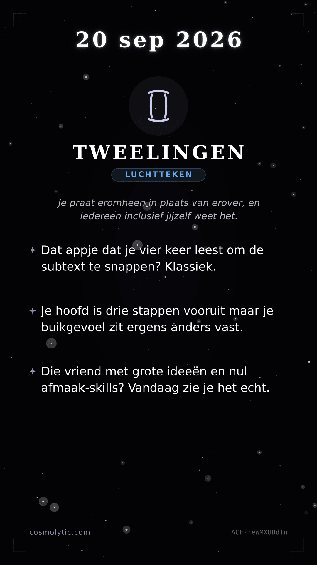 Tweelingen daghoroscoop kaart voor Morgen