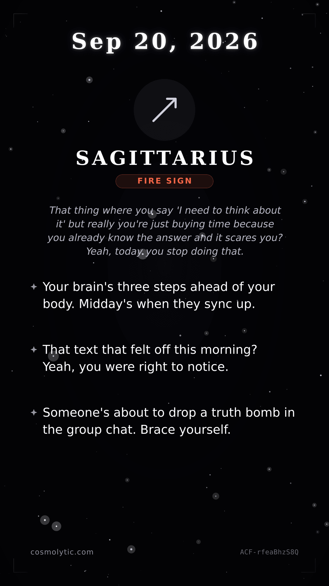 Sagittarius daily horoscope card for September 20, 2026