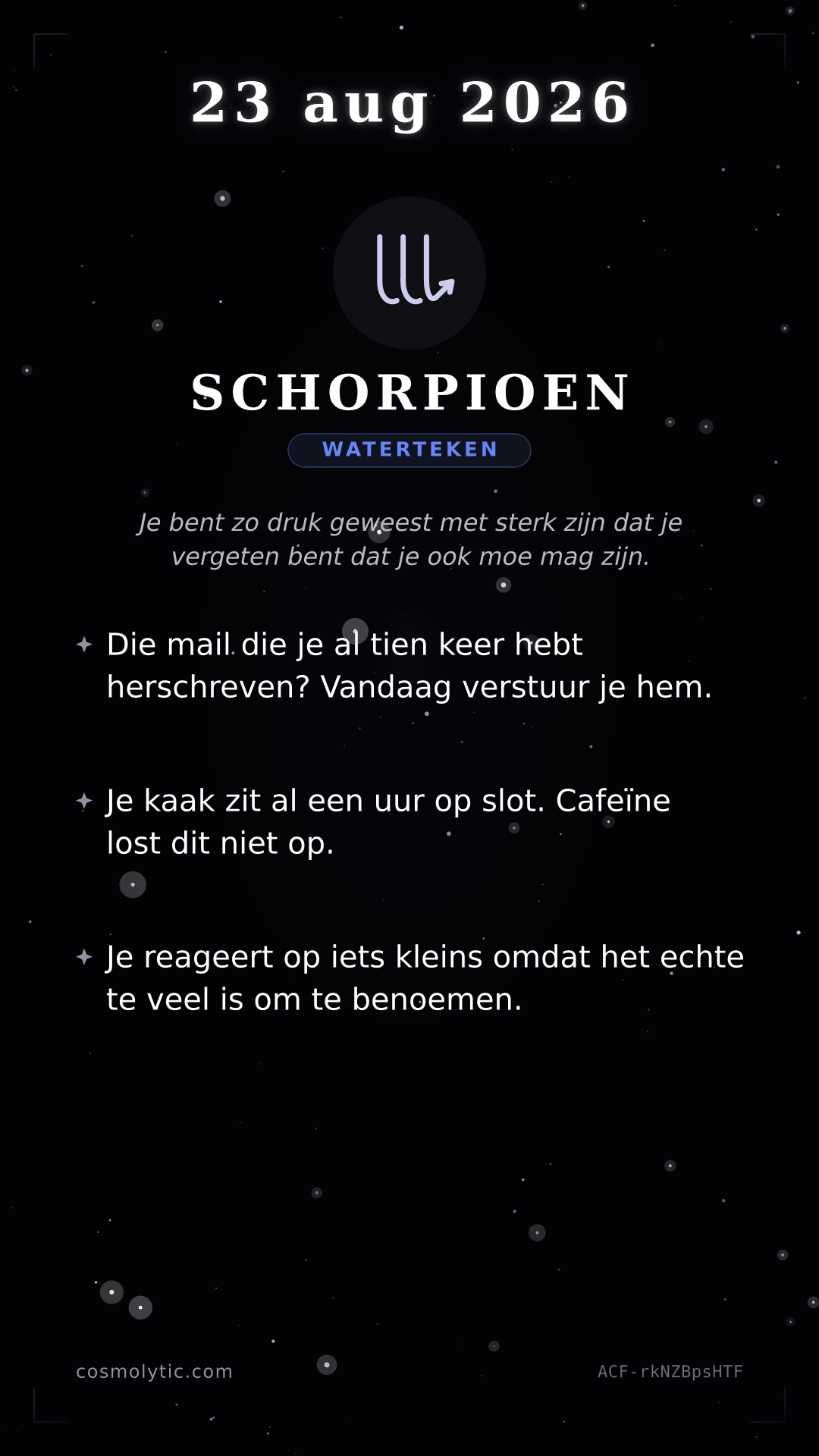 Schorpioen daghoroscoop kaart voor 23 augustus 2026