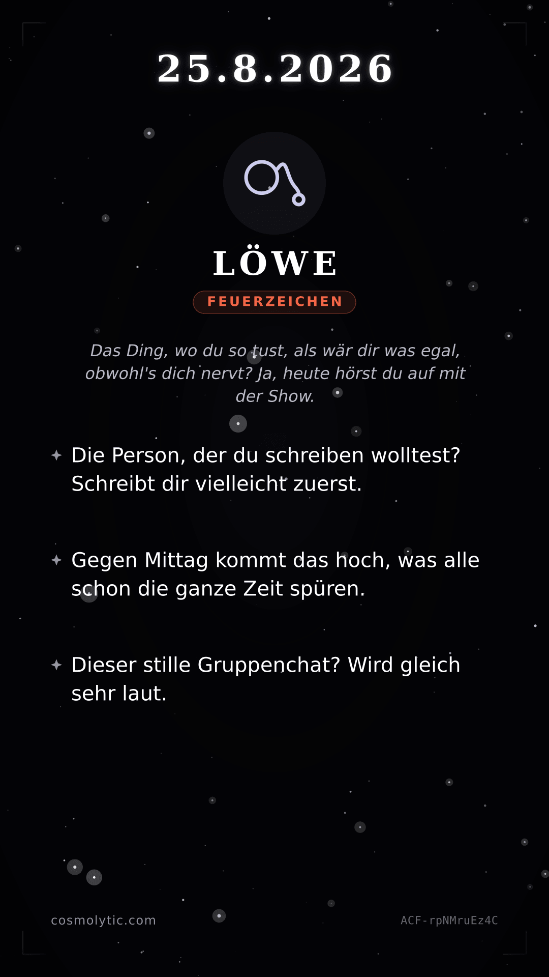 Löwe Tageshoroskop-Karte für 25. August 2026