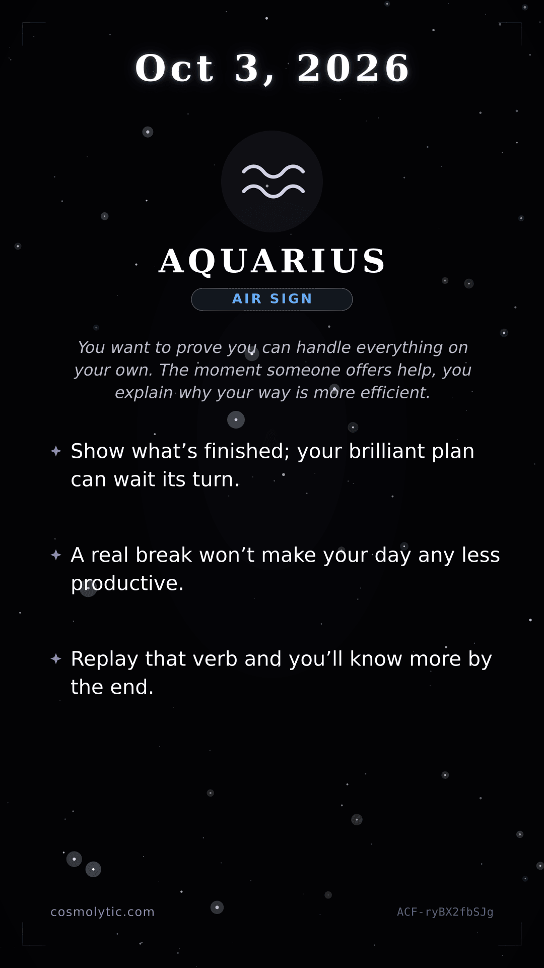 Aquarius daily horoscope card for Yesterday