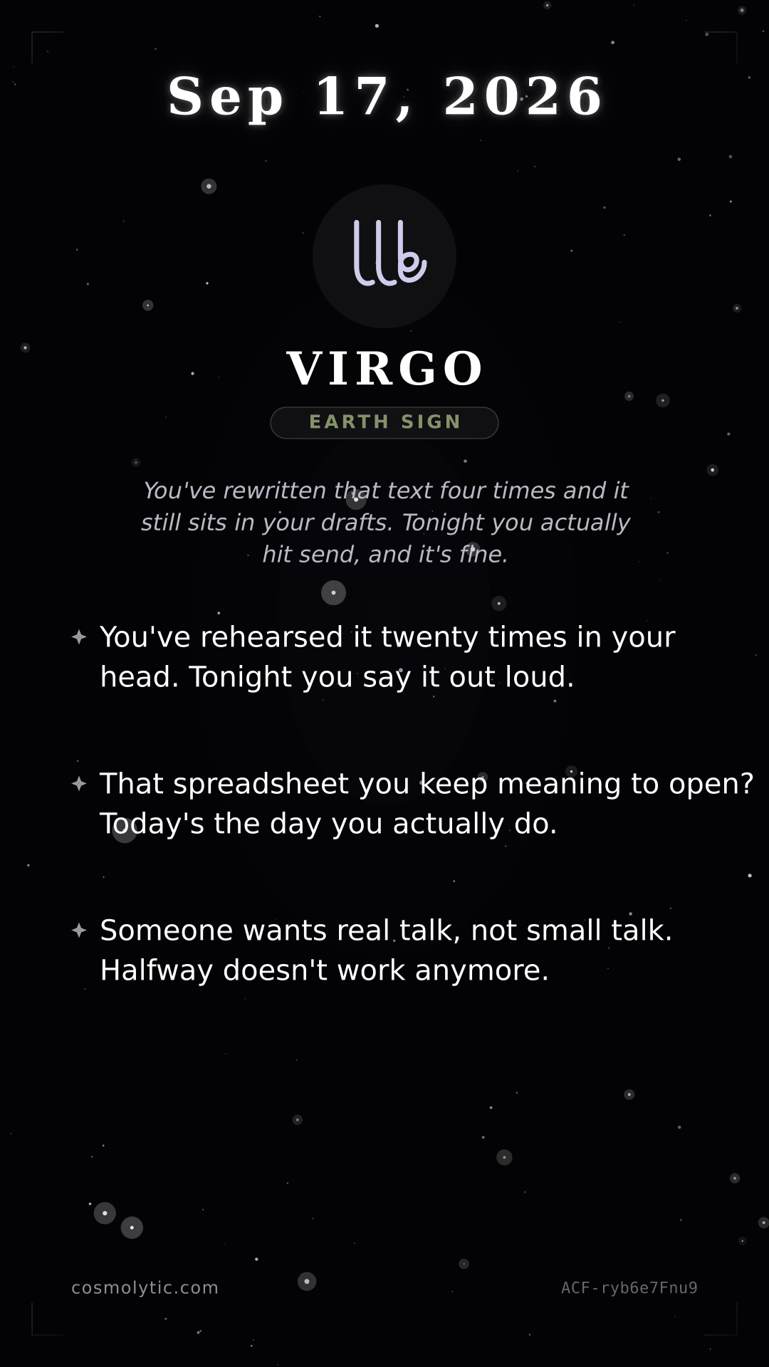 Virgo daily horoscope card for Yesterday