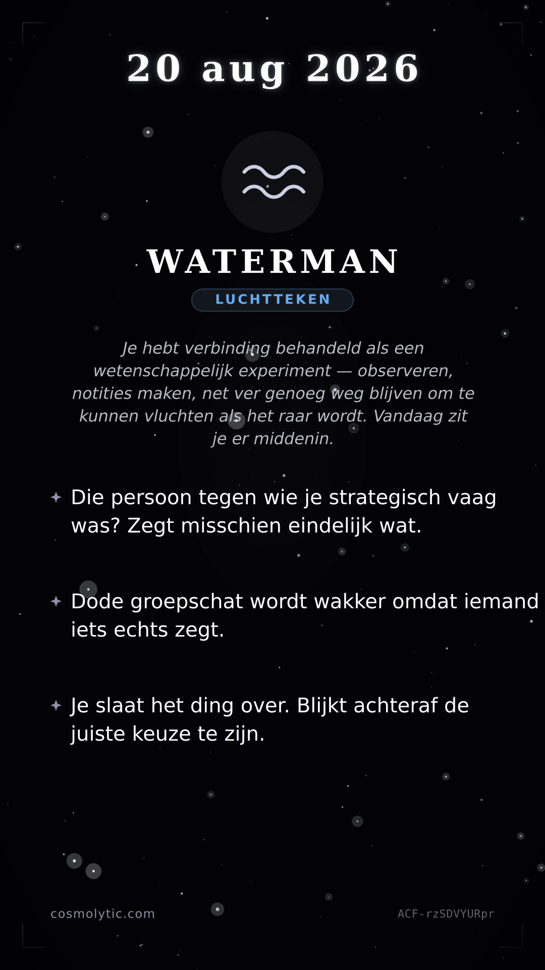 Waterman daghoroscoop kaart voor 20 augustus 2026