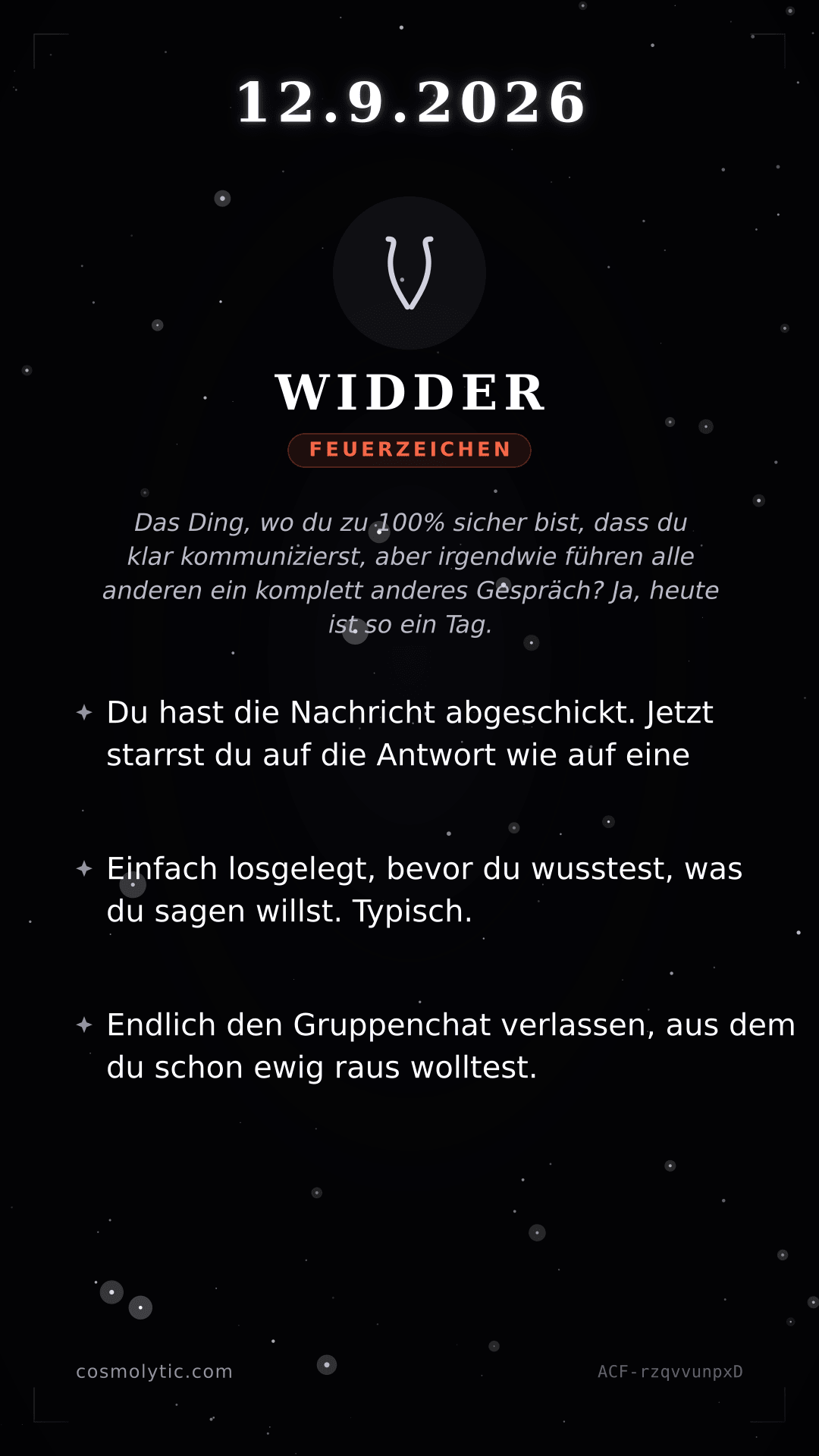 Widder Tageshoroskop-Karte für 12. September 2026