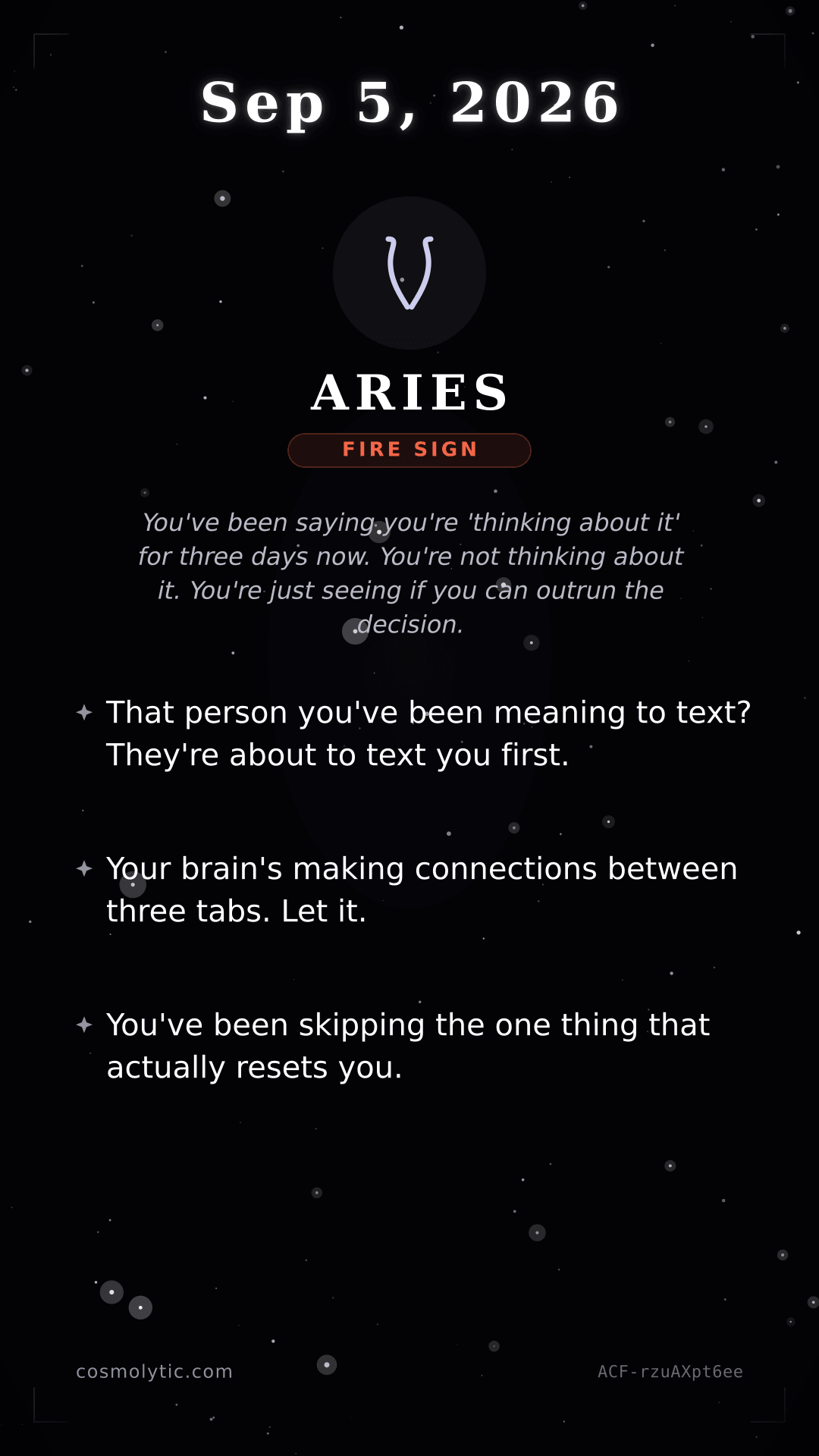 Aries daily horoscope card for September 5, 2026