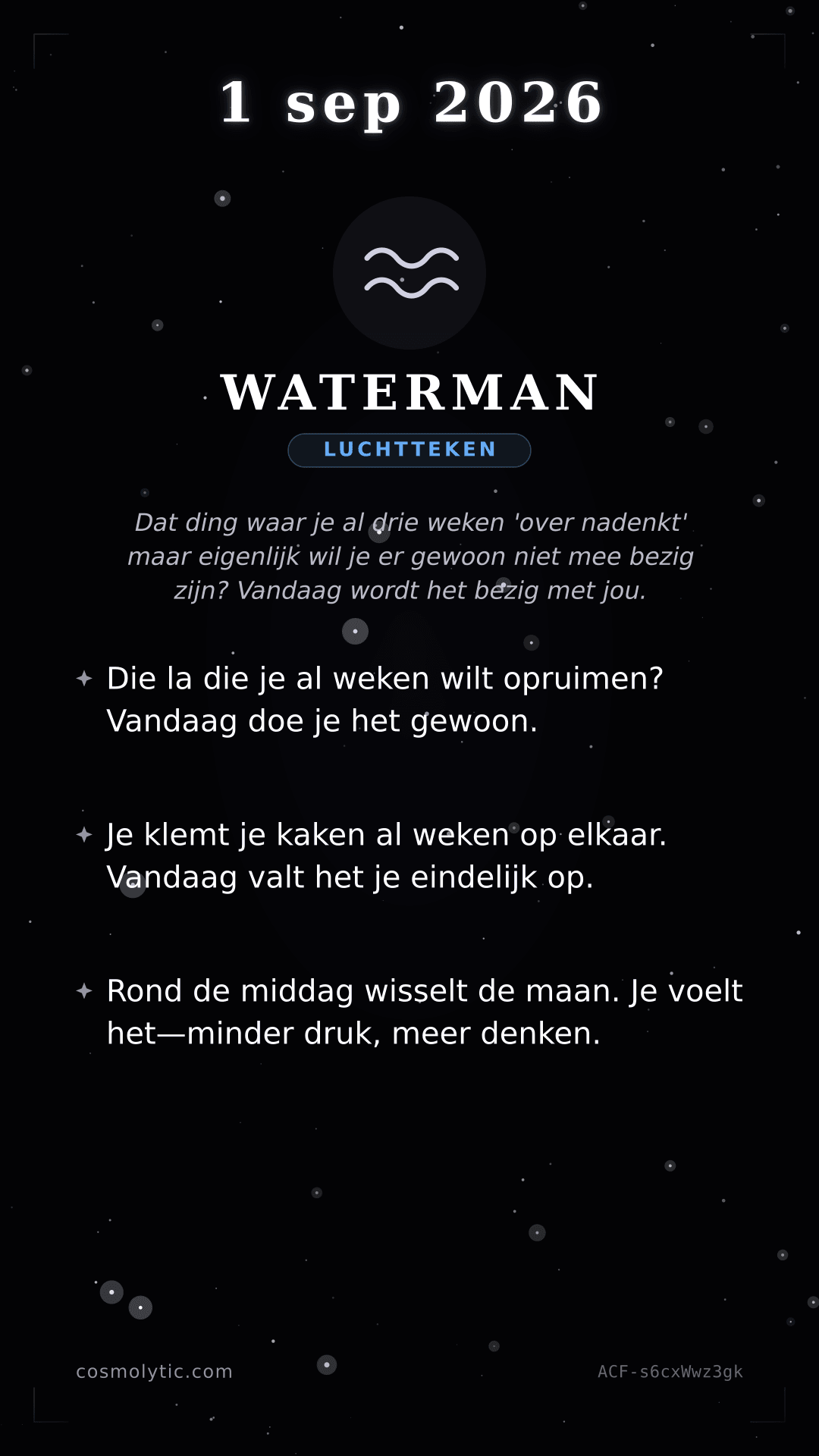 Waterman daghoroscoop kaart voor 1 september 2026